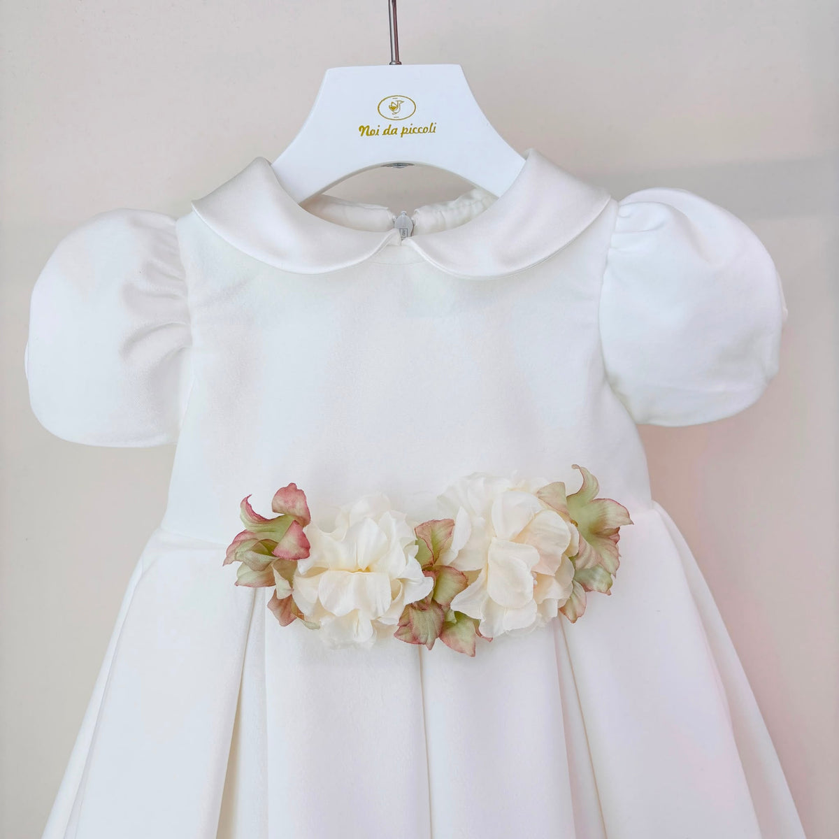 Vestito Cerimoniale Velluto con Fiori Bianco Isabel - Noi da piccoli