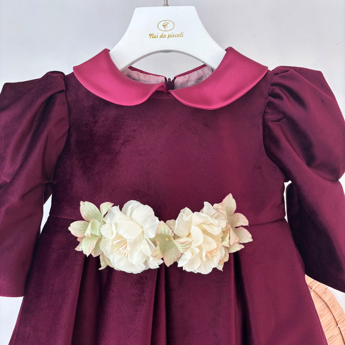 vestito Cerimoniale Velluto con Fiori BORGOGNA - Noi da piccoli