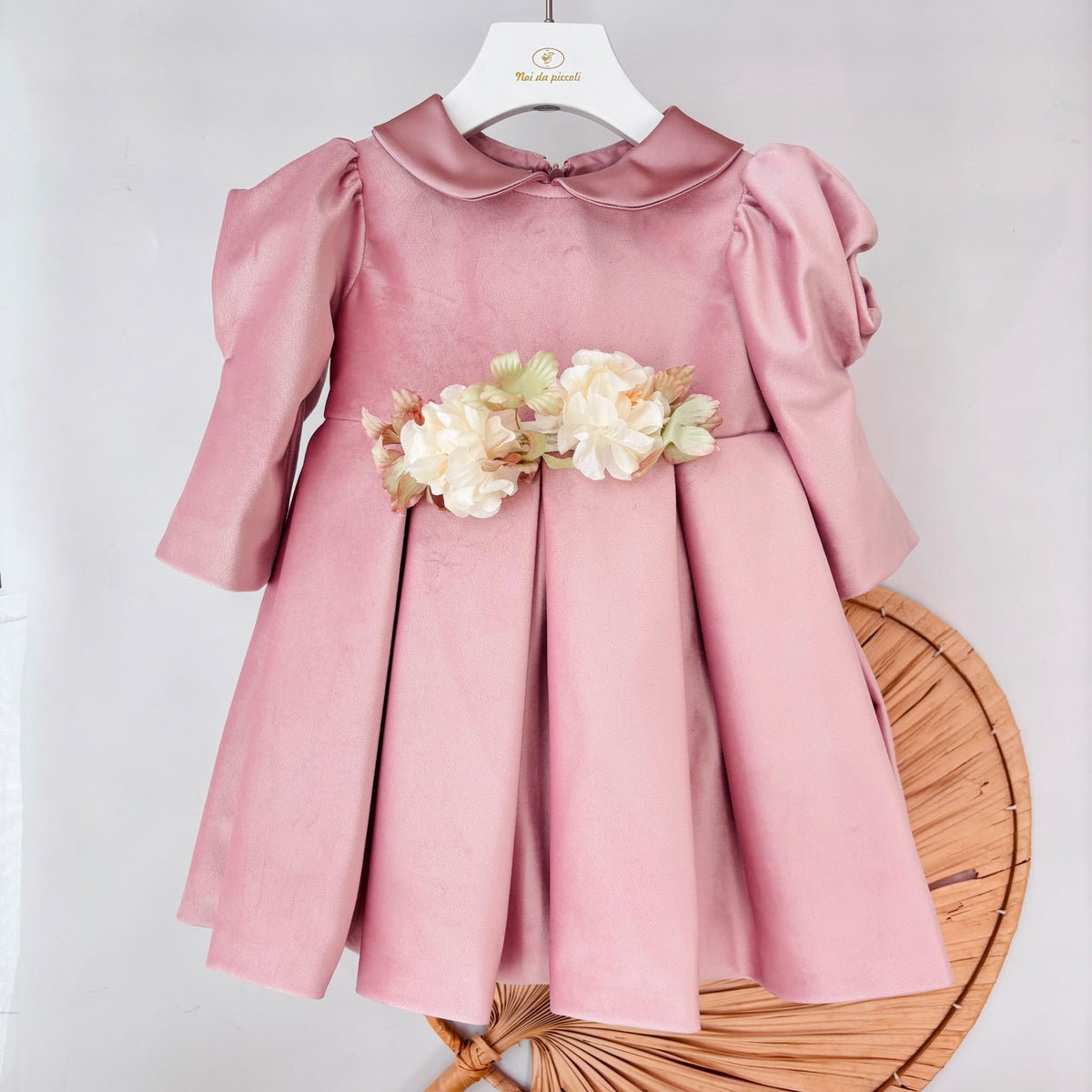 vestito Cerimoniale Velluto con Fiori ROSA