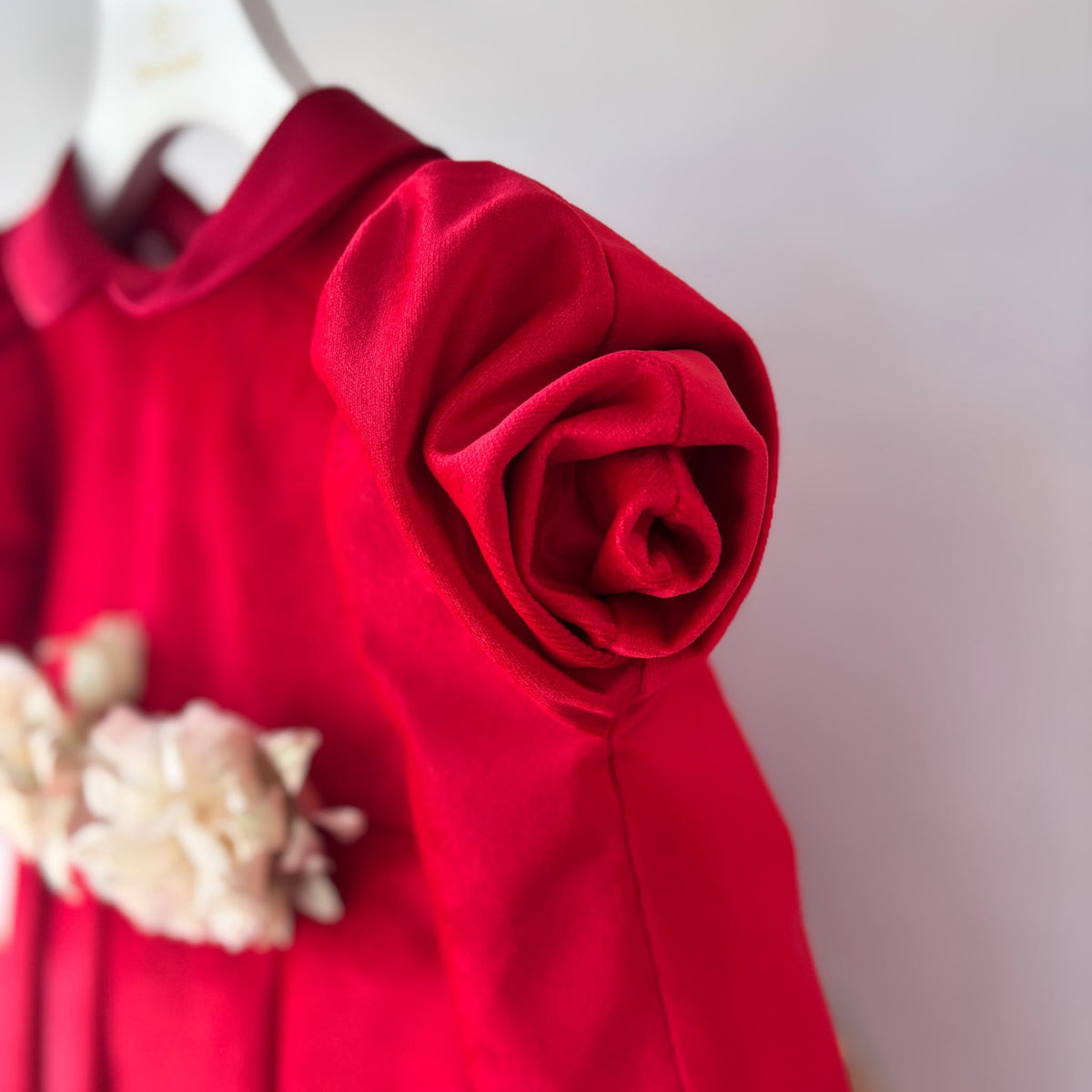 vestito Cerimoniale Velluto con Fiori Rosso - Noi da piccoli