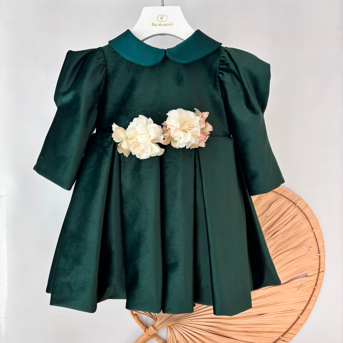 vestito Cerimoniale Velluto con Fiori VERDE
