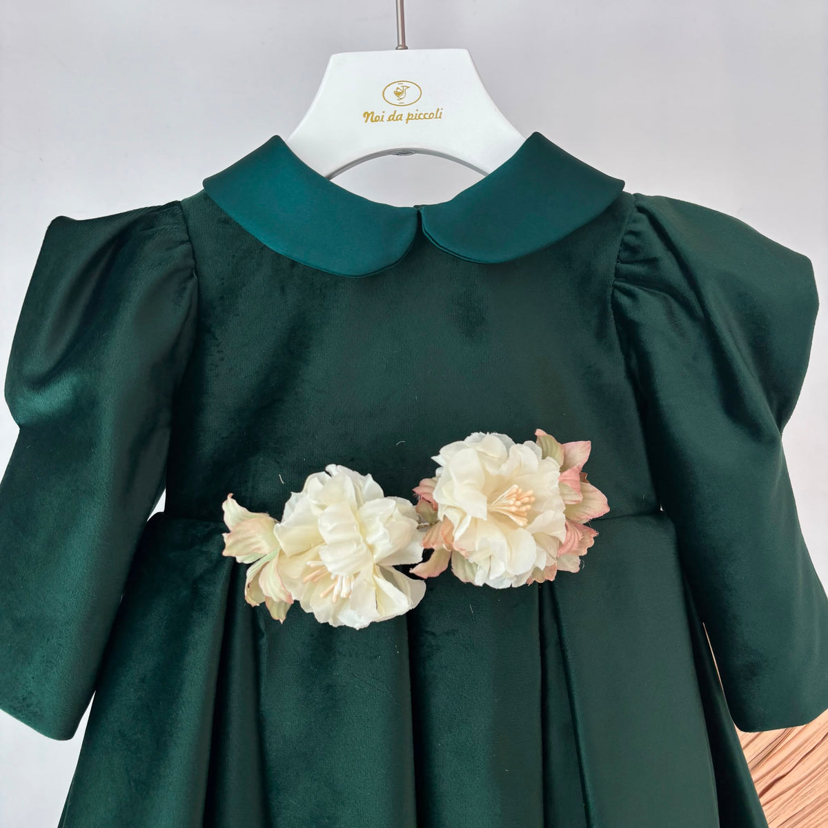 vestito Cerimoniale Velluto con Fiori VERDE - Noi da piccoli