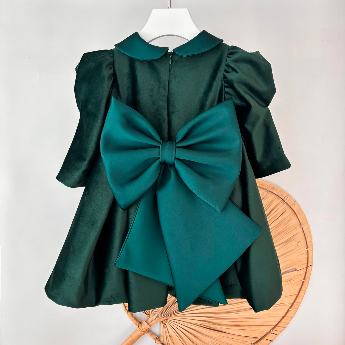vestito Cerimoniale Velluto con Fiori VERDE - Noi da piccoli