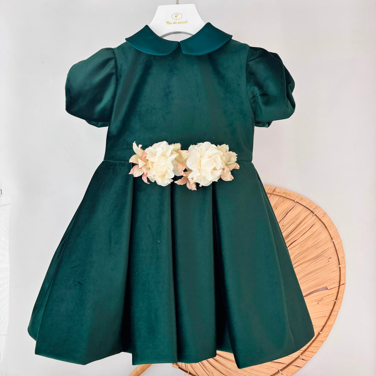 vestito Cerimoniale Velluto con Fiori VERDE