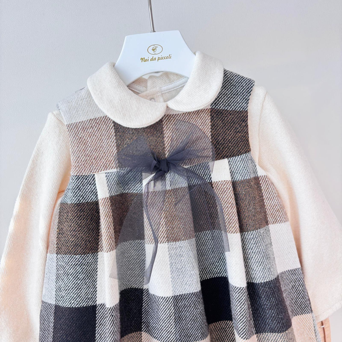 VESTITO IN COTONE CALDO BEIGE A QUADRONI TARTAN - Noi da piccoli