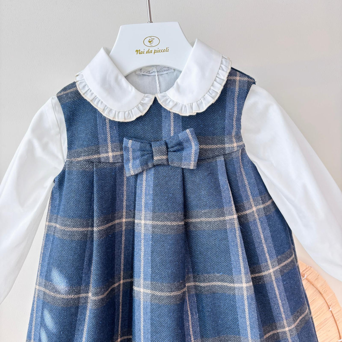 VESTITO IN COTONE CALDO BLU CON FIOCCO - Noi da piccoli