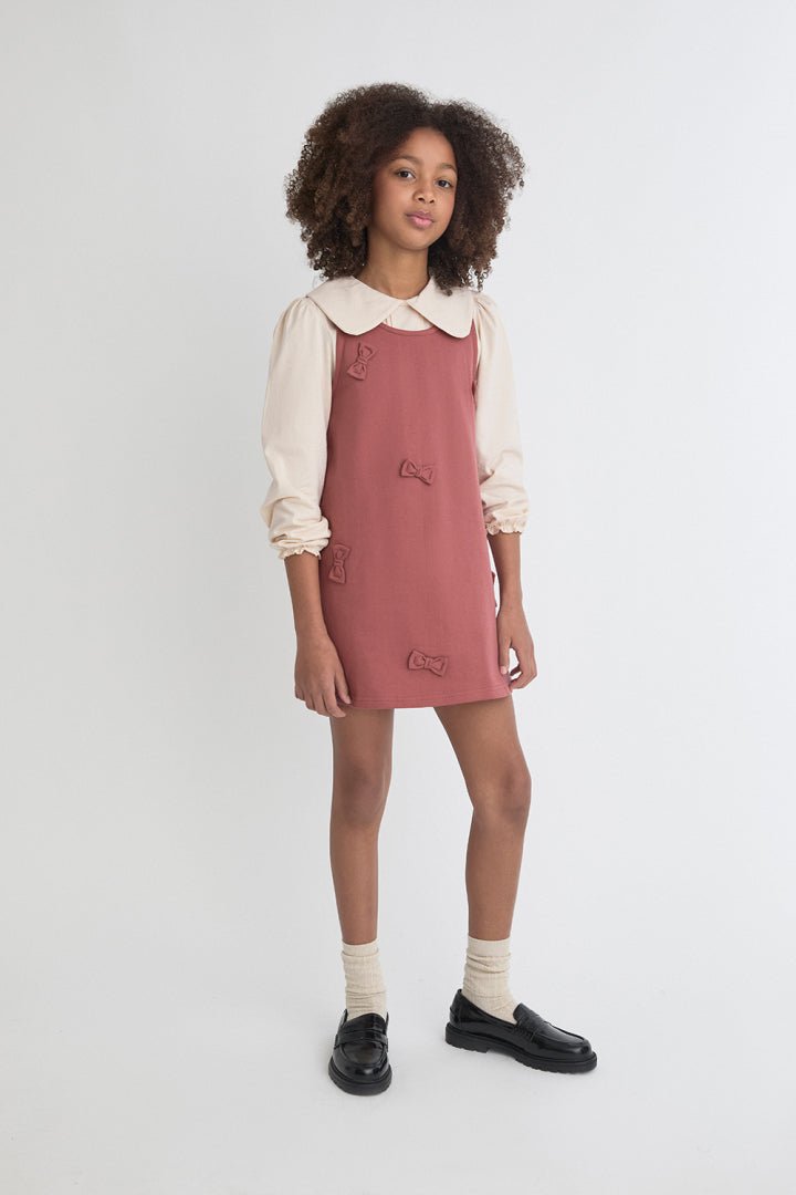 vestito IN COTONE CALDO CON FIOCCHETTI IN RILIEVO MALVA - Noi da piccoli
