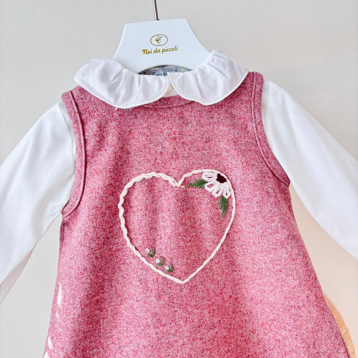 VESTITO IN COTONE CALDO ROSA CON CUORE - Noi da piccoli