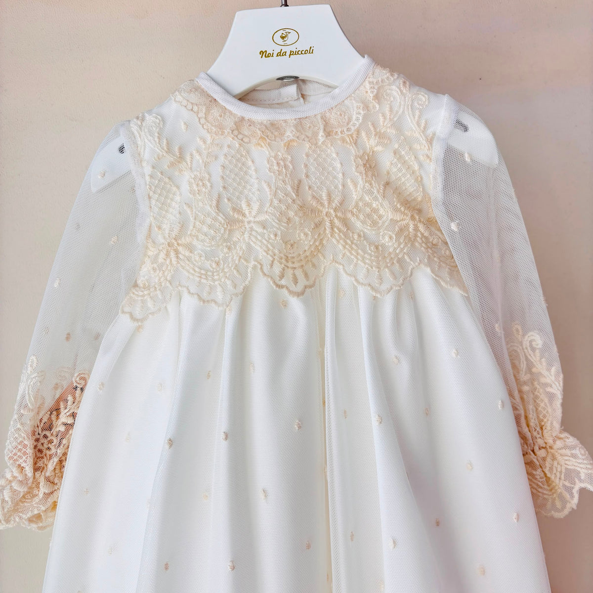 vestito lungo cerimoniale pizzo retrò Avorio - Noi da piccoli