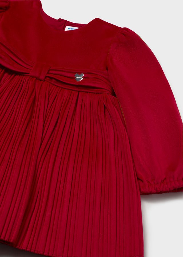 VESTITO ROSSO CON GONNA PLISSETTATA IN VELLUTO - Noi da piccoli