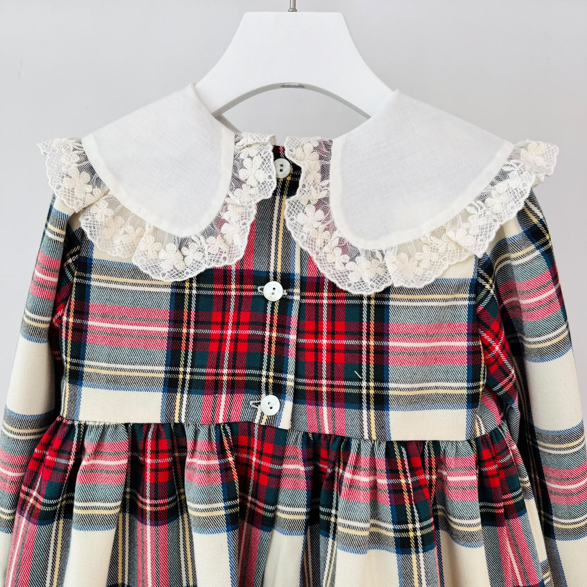 vestito Tartan Natalizio con Maxi Fiocco in Velluto BORDEAUX - Noi da piccoli