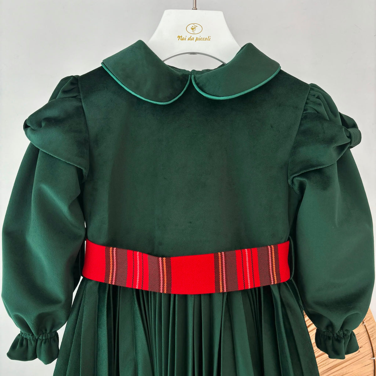 vestito velluto con fascia tartan VERDE - Noi da piccoli