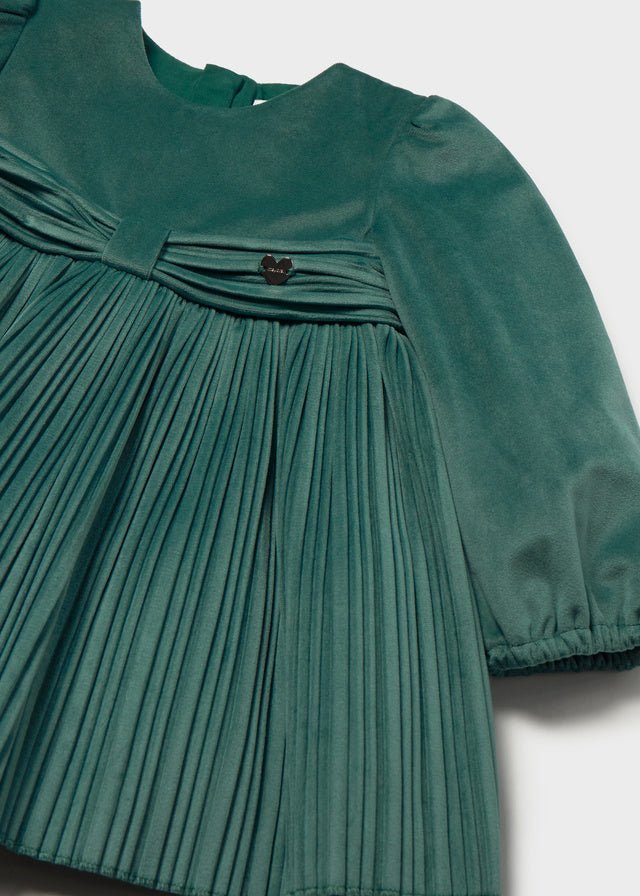VESTITO VERDE CON GONNA PLISSETTATA IN VELLUTO - Noi da piccoli