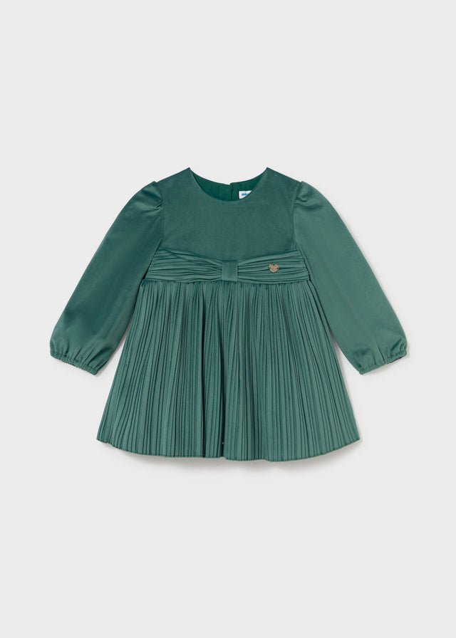 VESTITO VERDE CON GONNA PLISSETTATA IN VELLUTO - Noi da piccoli