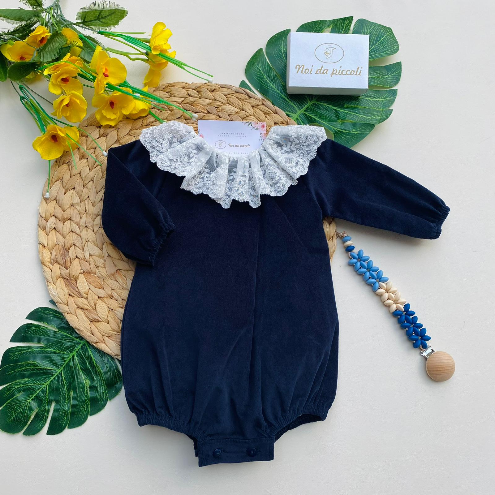 PAGLIACCETTO CON COLLETTO BIANCO BLU MARINO IN VELLUTO