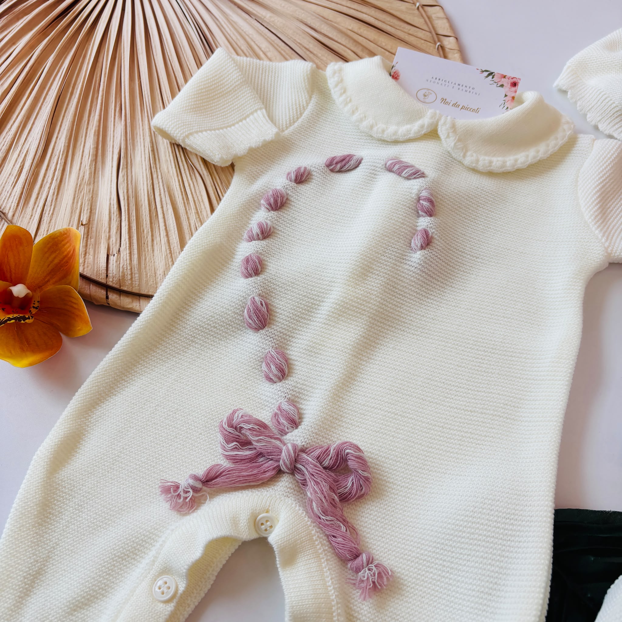 TUTINA CON PARURE FILATO CALDO LEGAME MATERNITY PANNA E MALVA