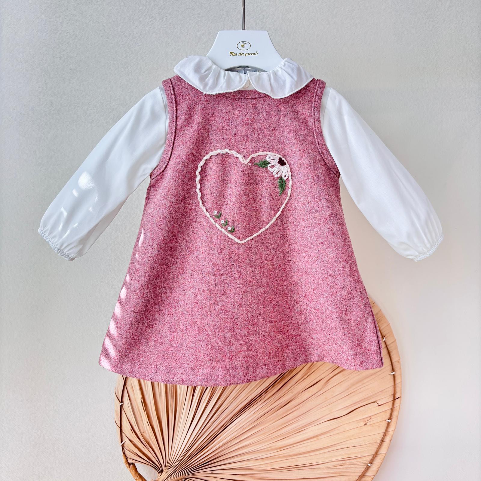 VESTITO IN COTONE CALDO ROSA CON CUORE
