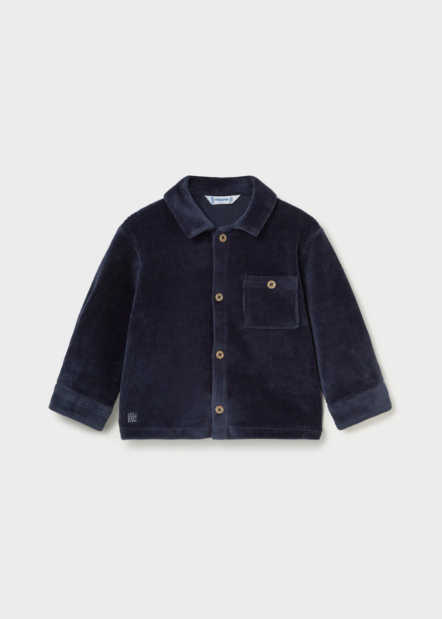 CAMICIA IN VELLUTO BLU A COSTINE CON TASCHINO