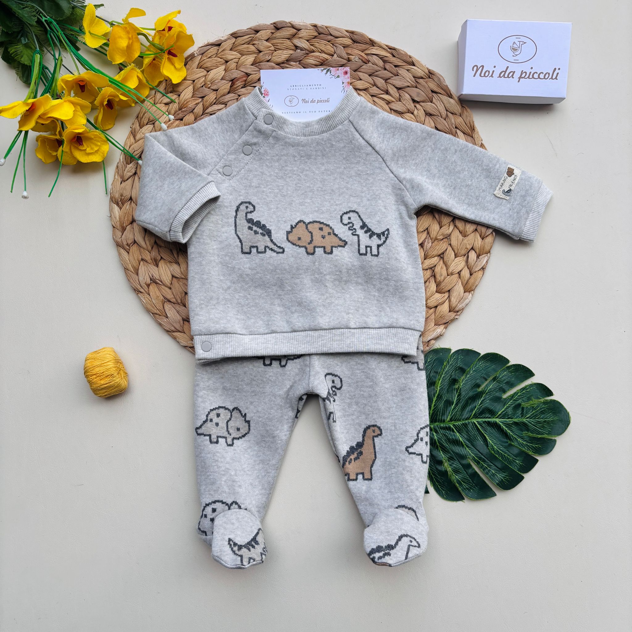COMPLETO 2 PZ IN CALDO COTONE CON ELEFANTINI  Grigio