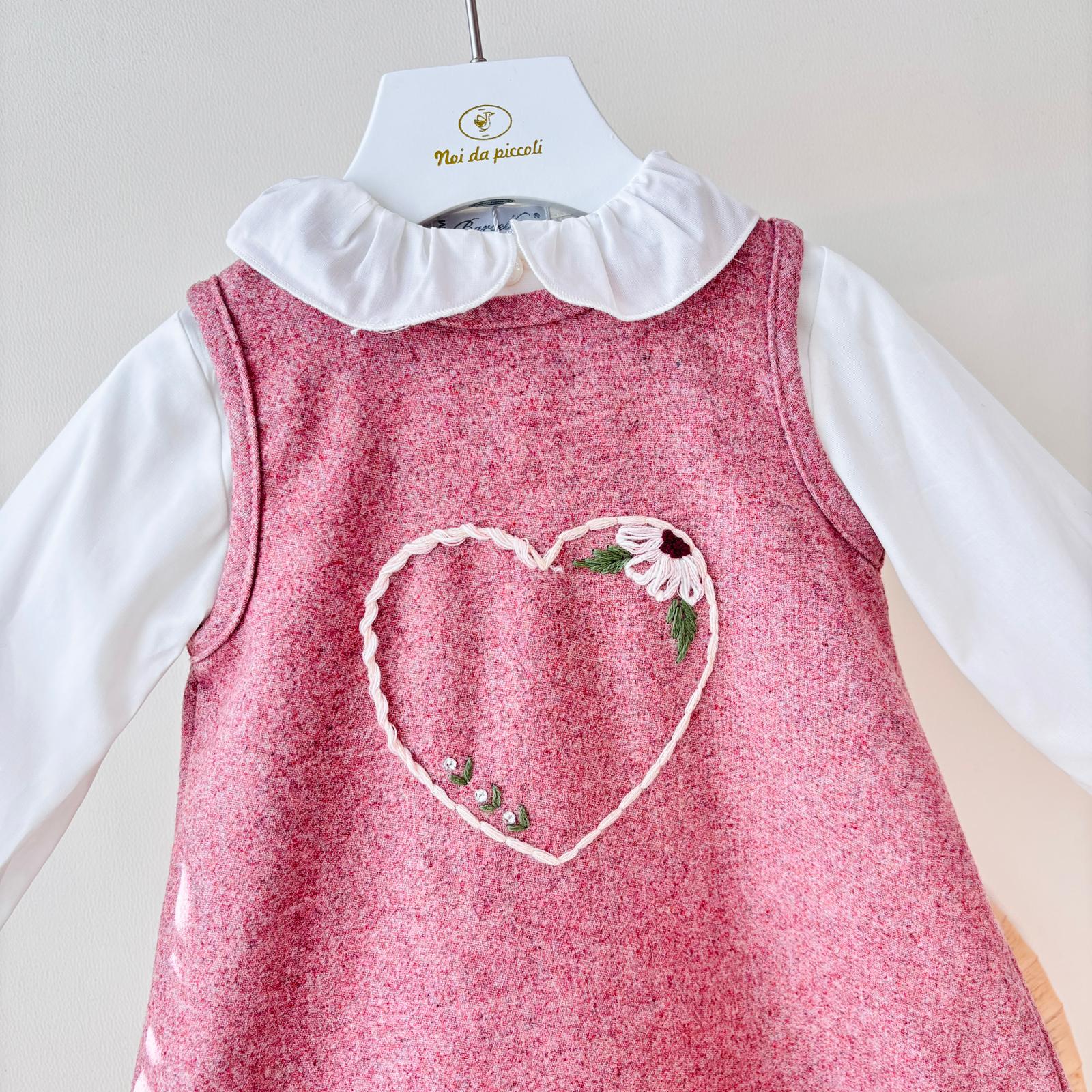 VESTITO IN COTONE CALDO ROSA CON CUORE