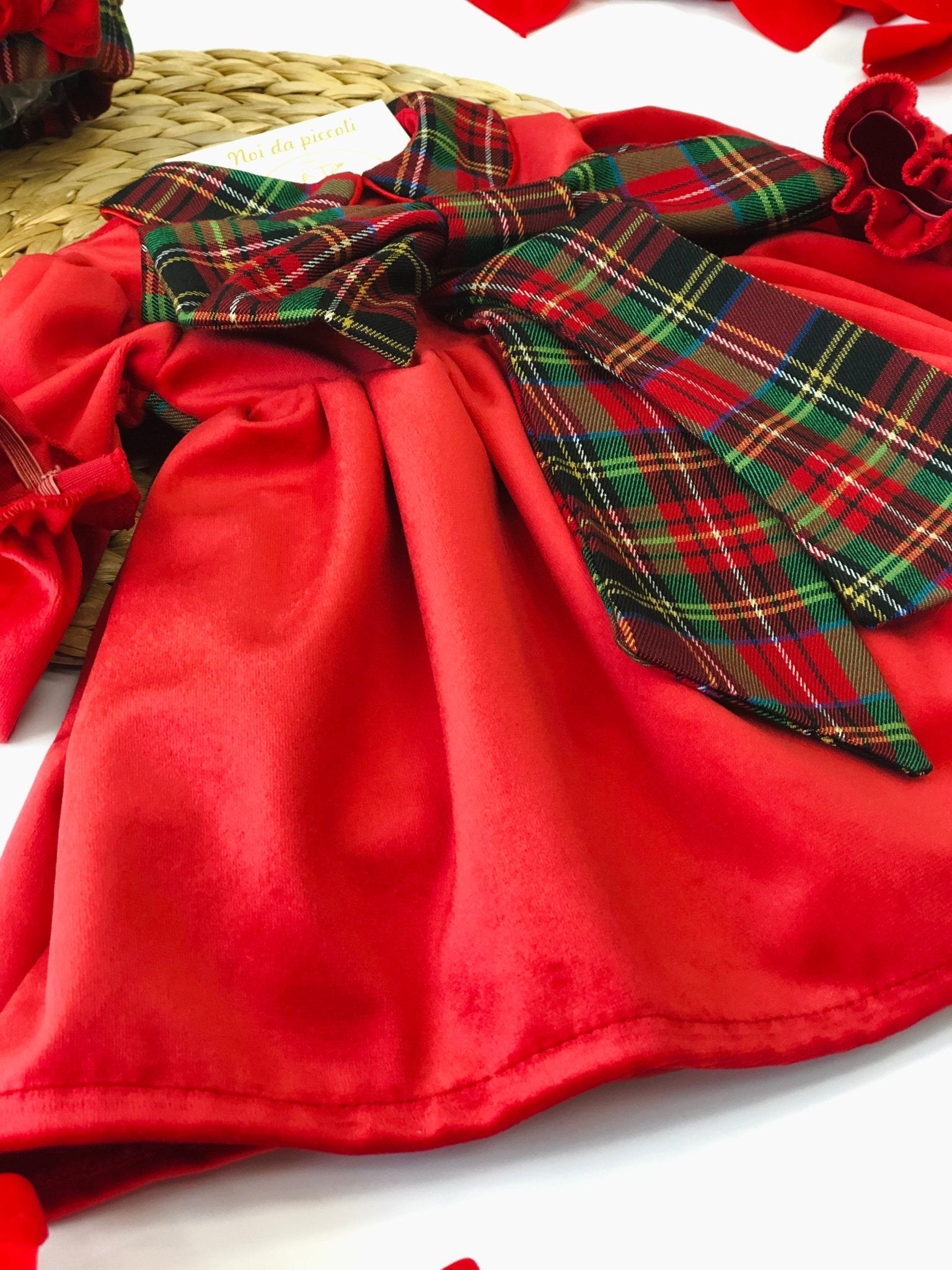 RED VELVET DRESS WITH SCOTTISH BOW