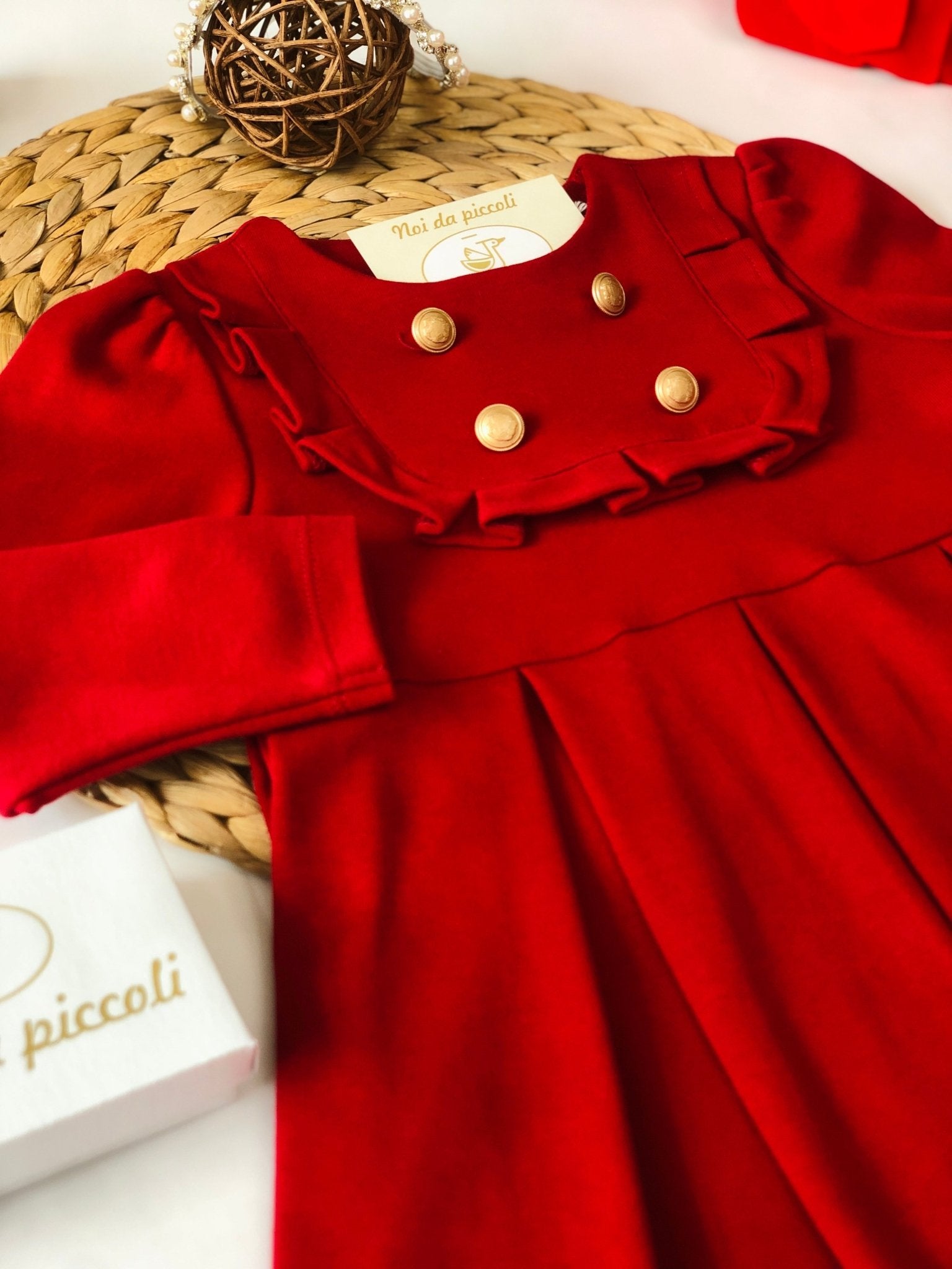 RED DRESS WITH 4 GOLD BUTTONS