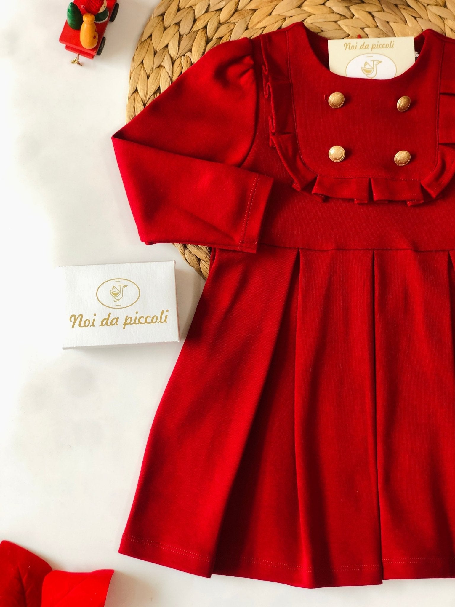 RED DRESS WITH 4 GOLD BUTTONS