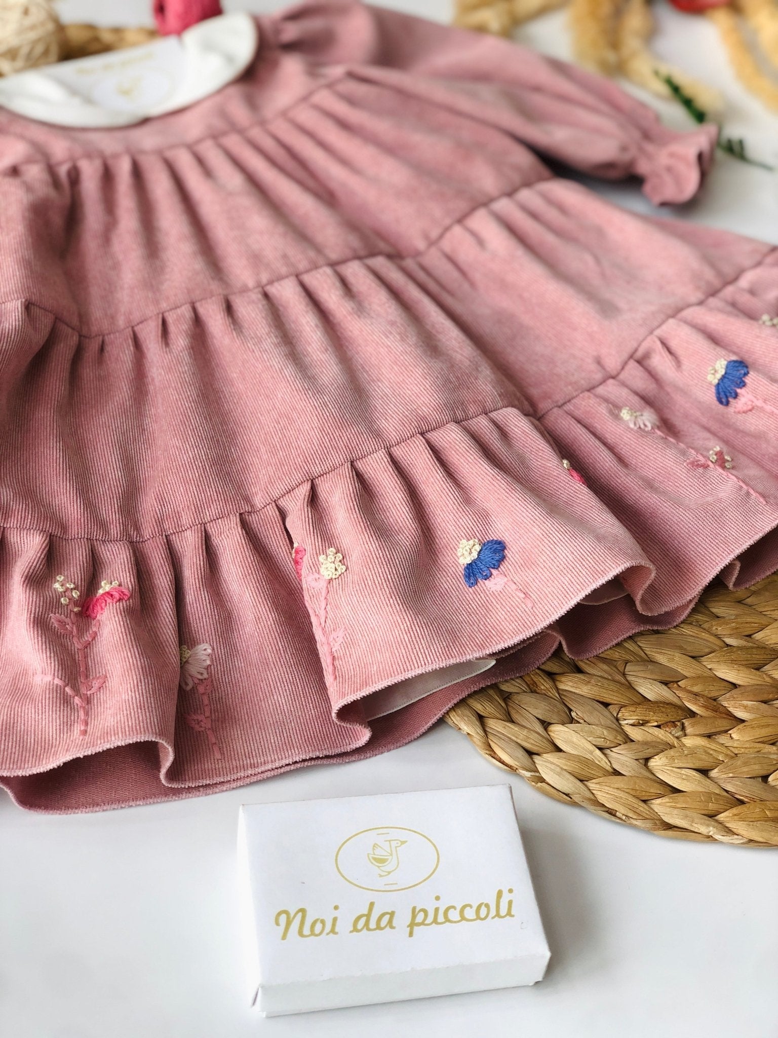 OLD PINK VELVET DRESS WITH EMBROIDERED FLOWERS