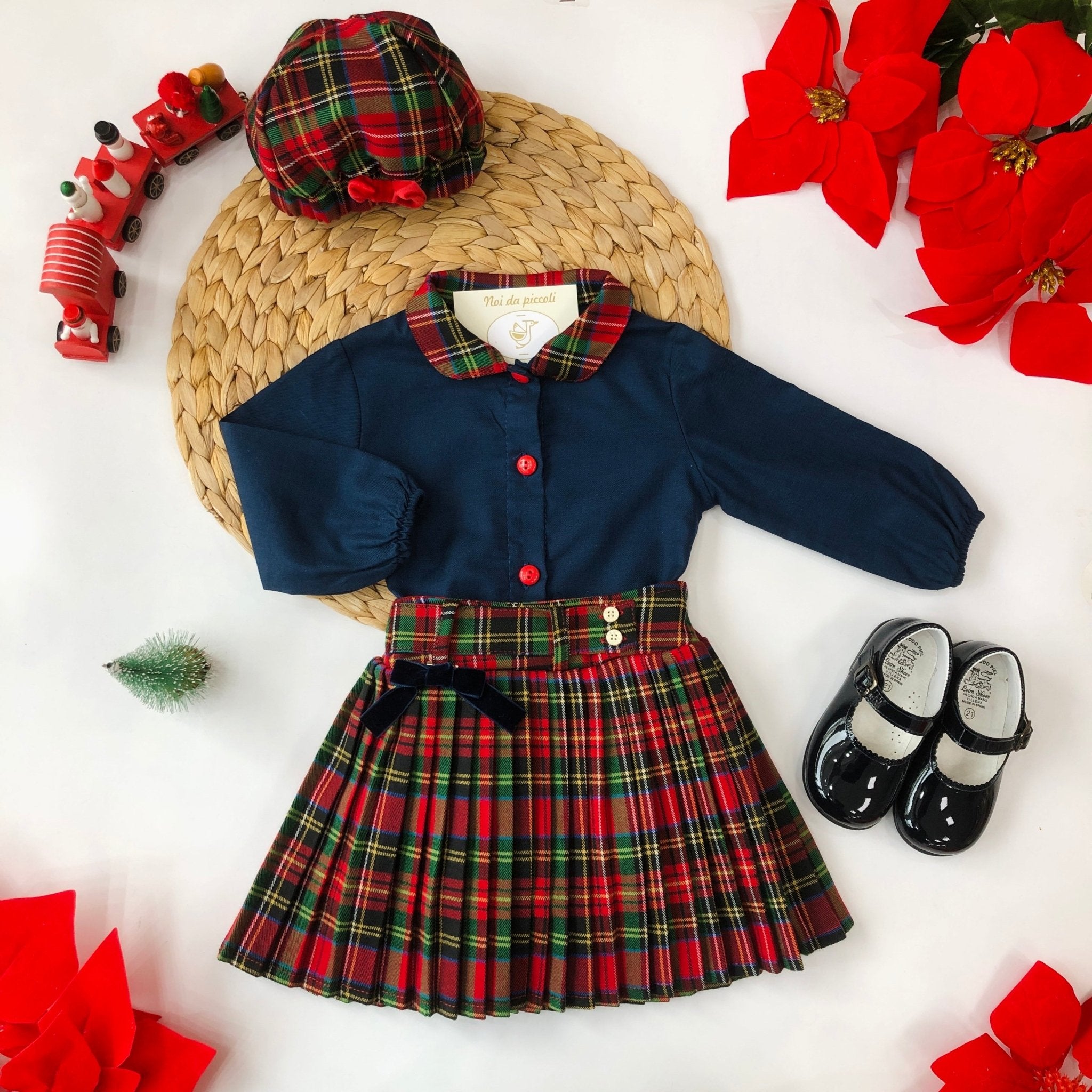 CAMICINA BLU CON GONNELLINA TARTAN - Noi da piccoli