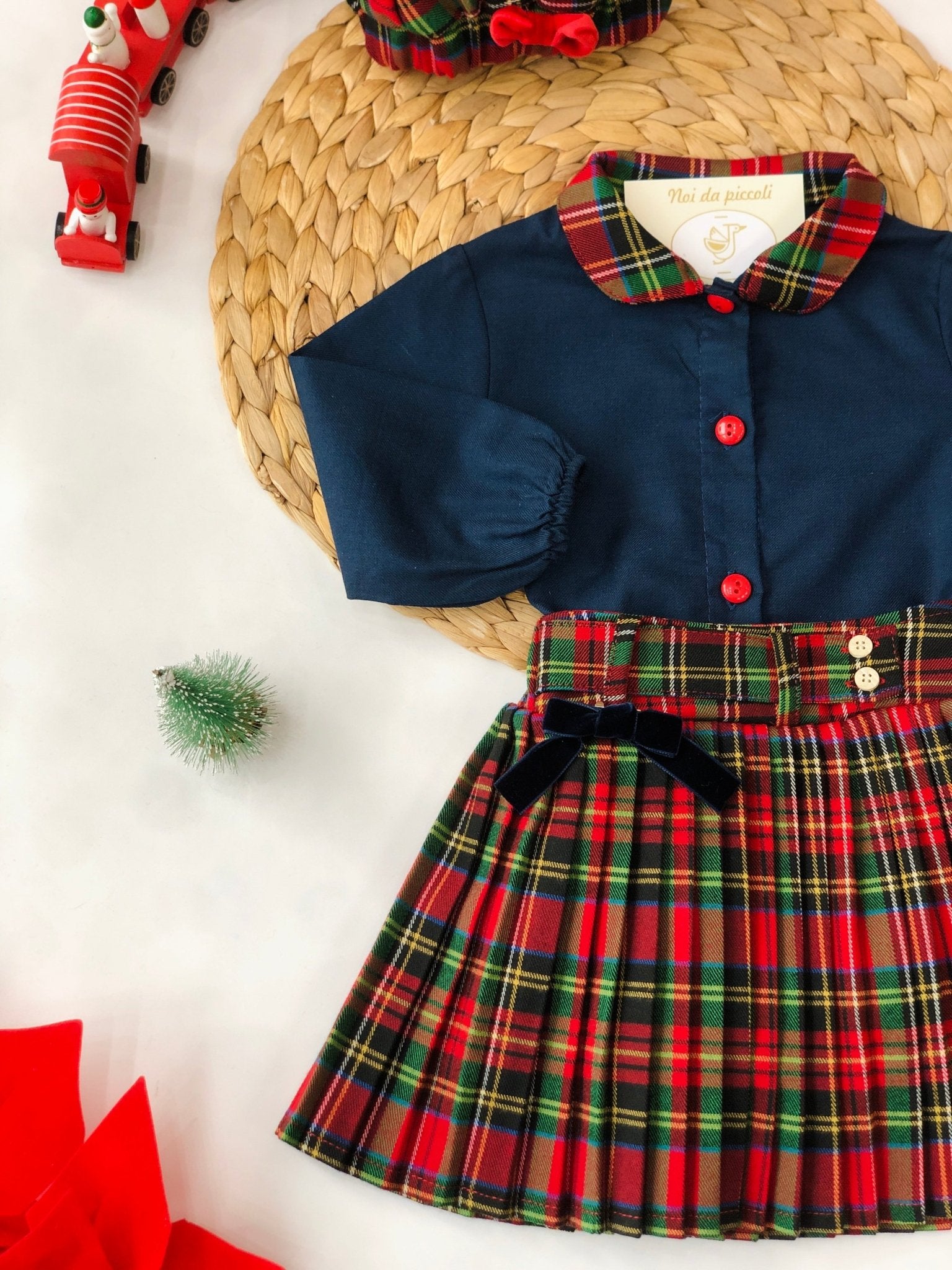 CAMICINA BLU CON GONNELLINA TARTAN - Noi da piccoli