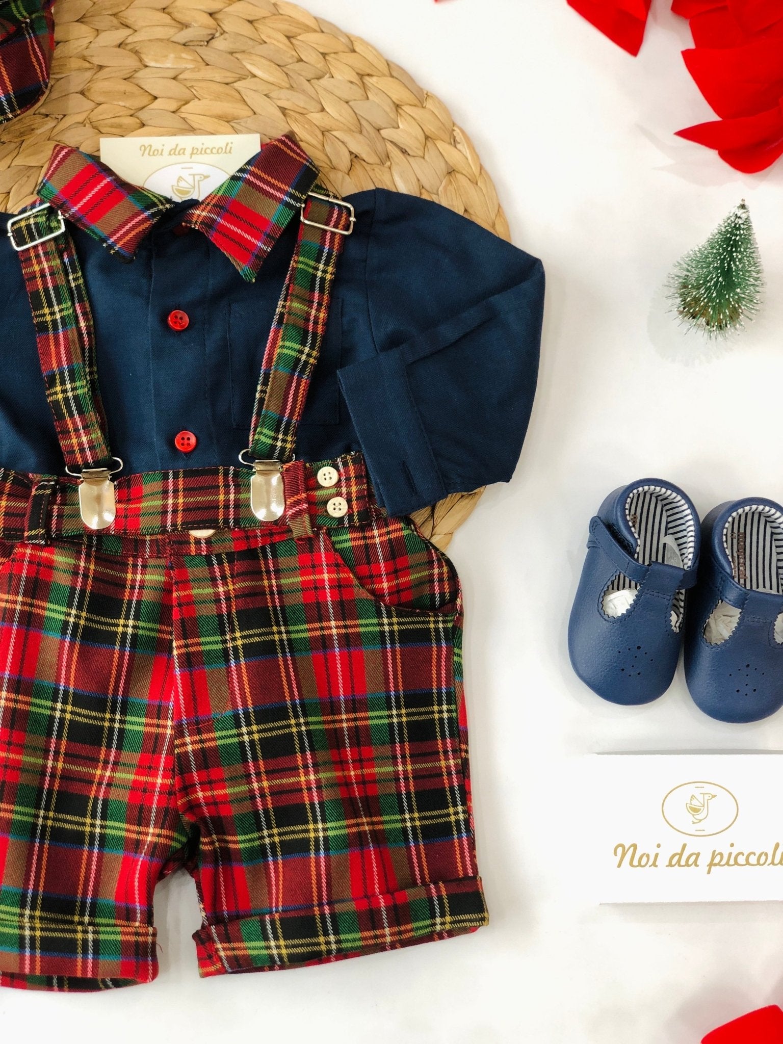 CAMICINA BLU CON PANTALONCINO SCOZZESE - Noi da piccoli