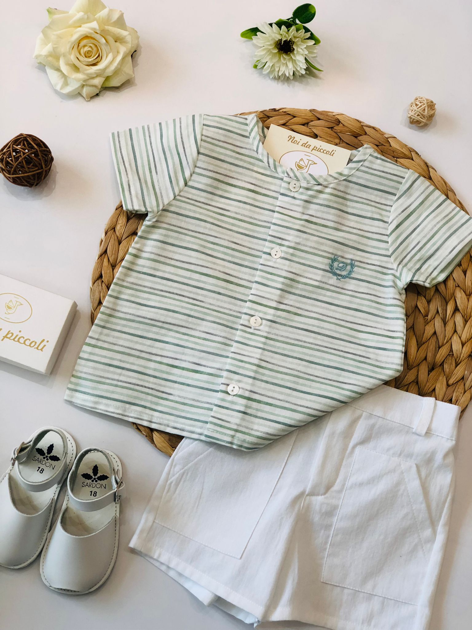 CAMICINA RIGHINI VERDE CON SHORT BIANCO - Noi da piccoli