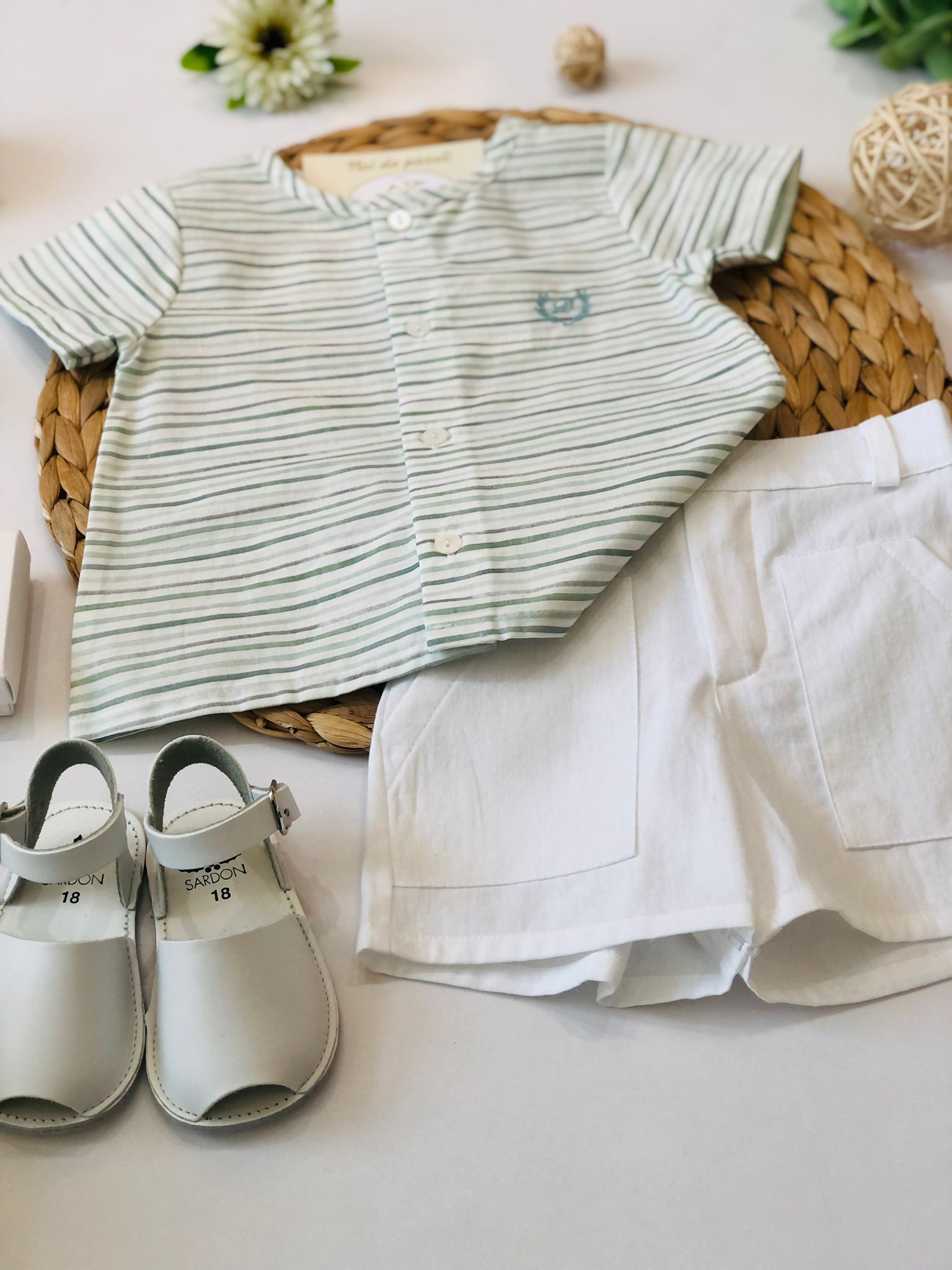 CAMICINA RIGHINI VERDE CON SHORT BIANCO - Noi da piccoli