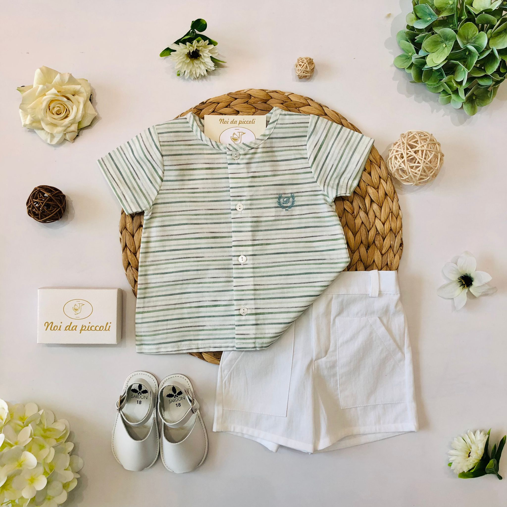 CAMICINA RIGHINI VERDE CON SHORT BIANCO - Noi da piccoli