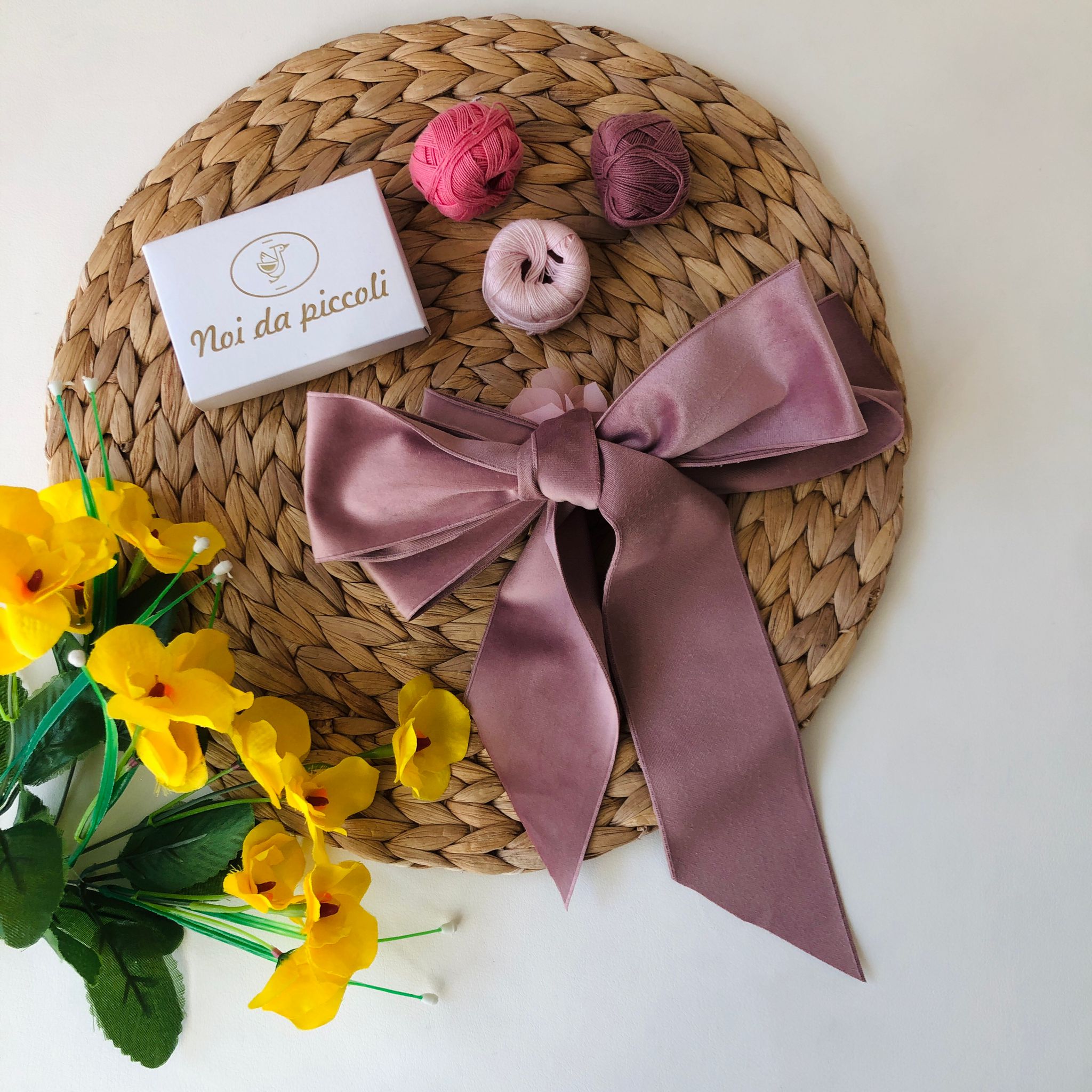 CINTURA A FASCIA IN VELLUTO FIORI E ROSELLINA MALVA - Noi da piccoli