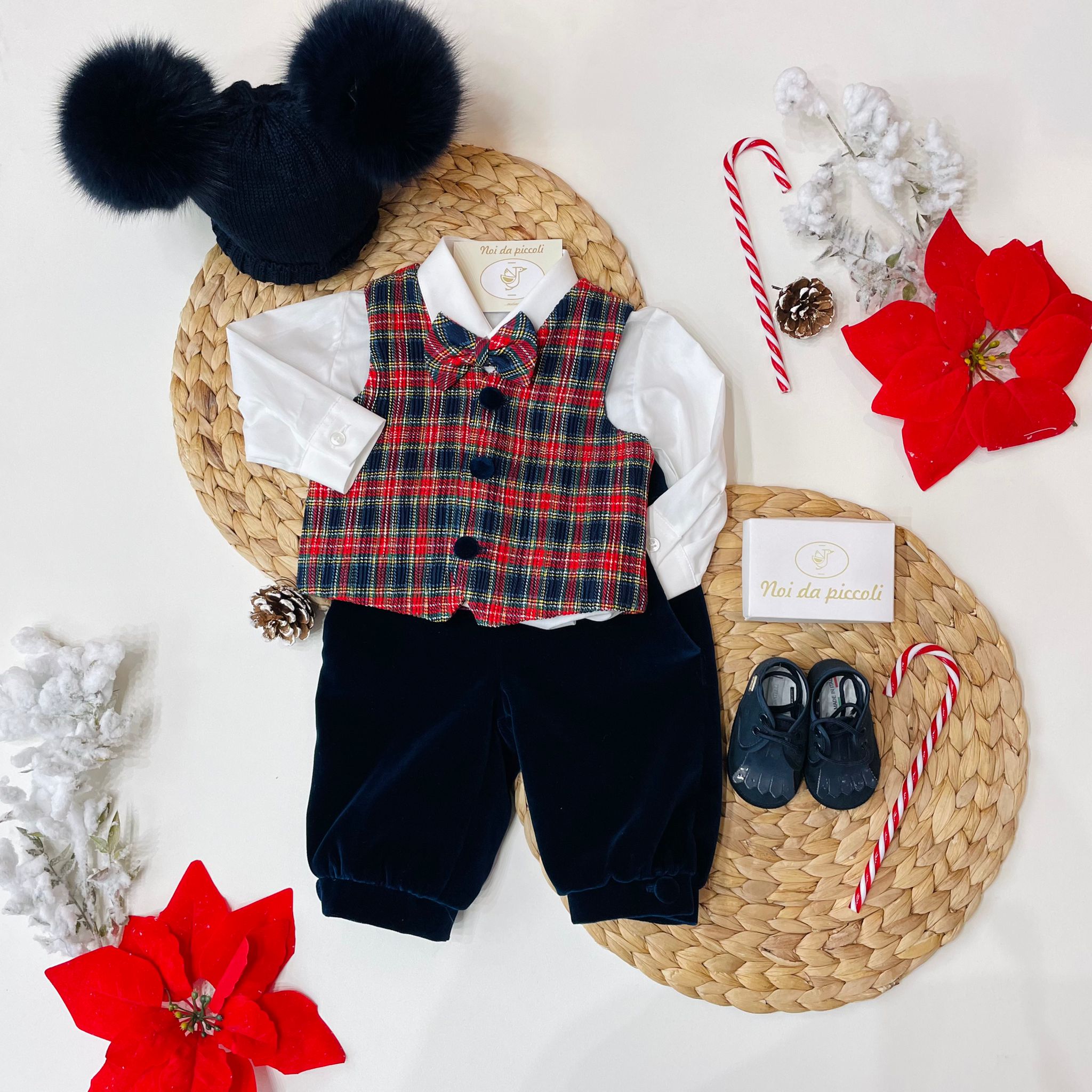 COMPLETO 3PZ BOY TARTAN E BLU VELLUTO - Noi da piccoli