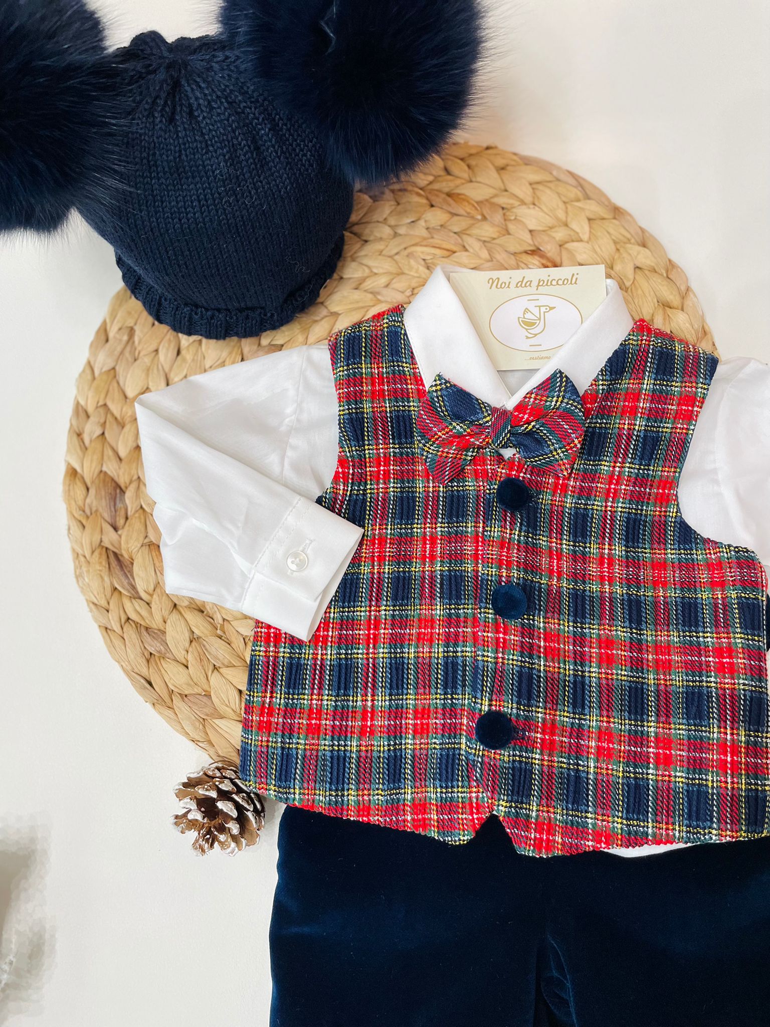 COMPLETO 3PZ BOY TARTAN E BLU VELLUTO - Noi da piccoli