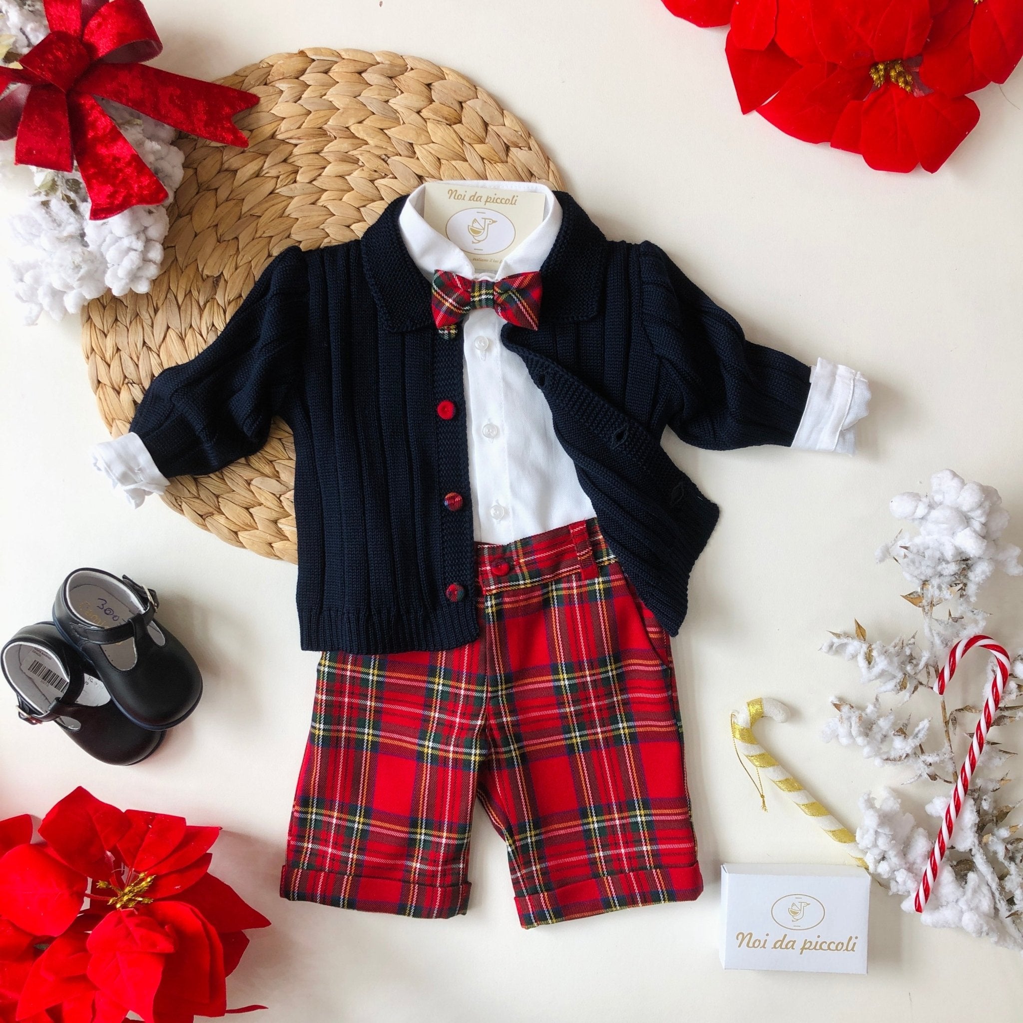 COMPLETO 4PZ CHRISTMAS BOY TARTAN E BLU - Noi da piccoli