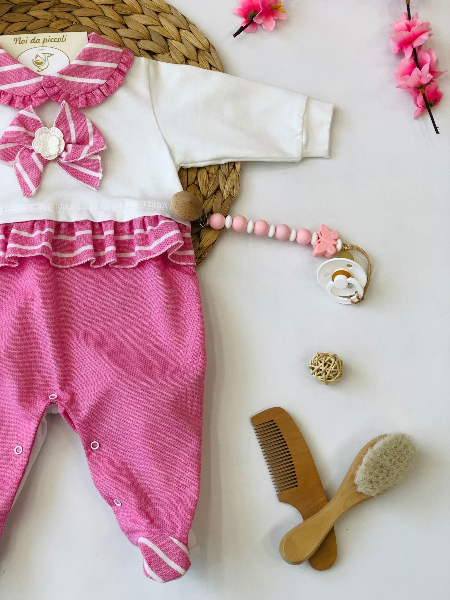 COORDINATO IN COTONE CON TUTINA FUXIA E BIANCO - Noi da piccoli