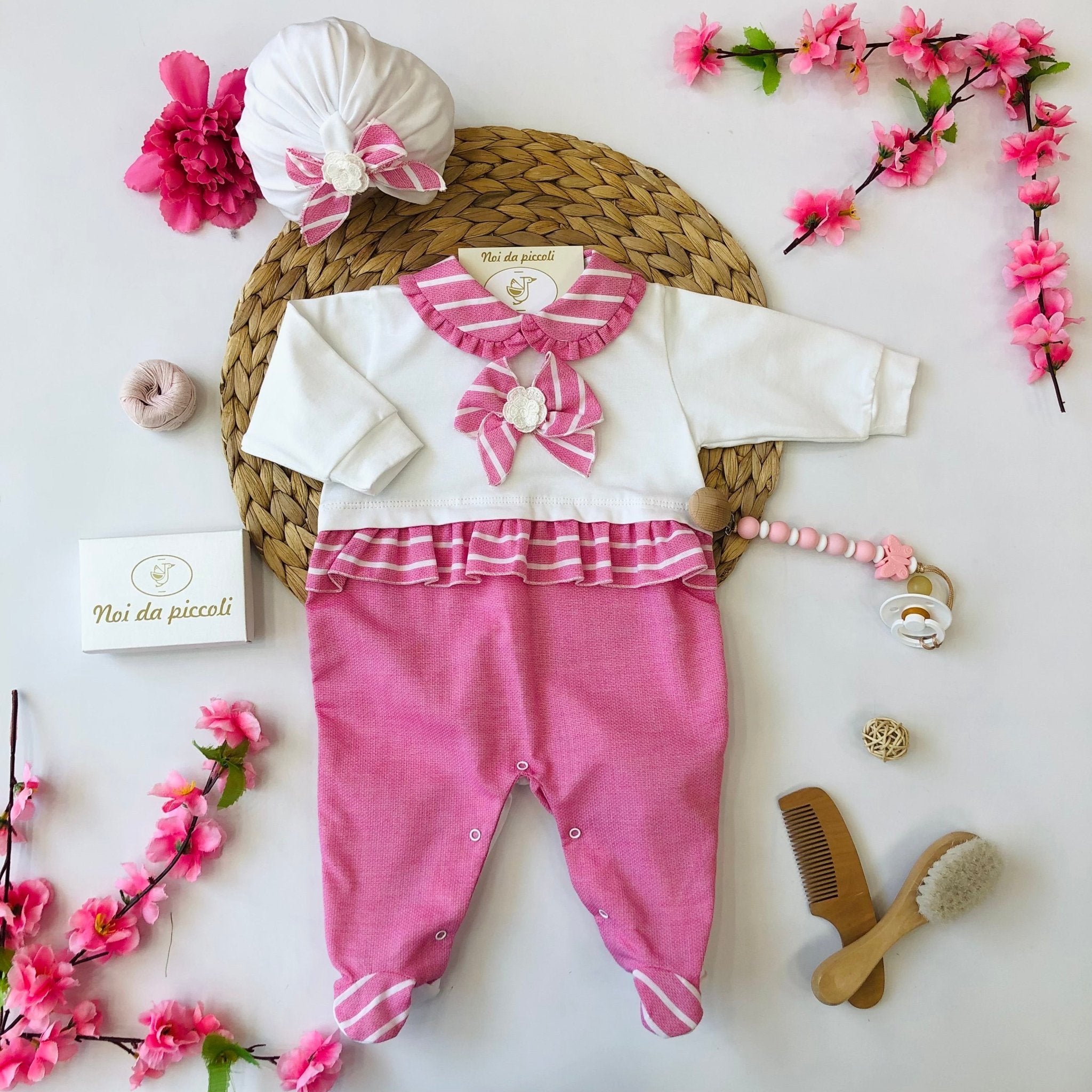 COORDINATO IN COTONE CON TUTINA FUXIA E BIANCO - Noi da piccoli