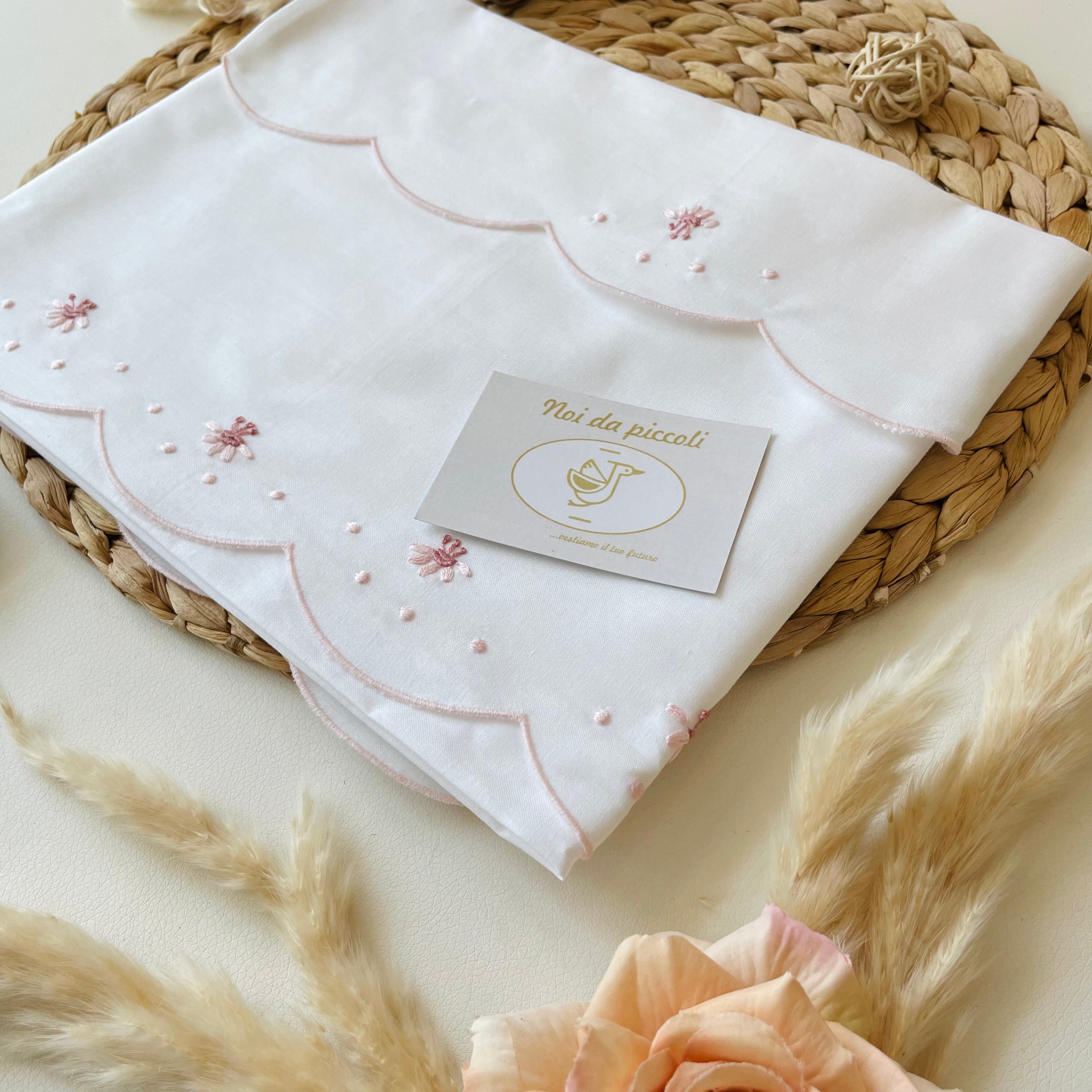 HAND EMBROIDERED SHEET SET WITH BABY PINK AND OLD PINK FLOWERS