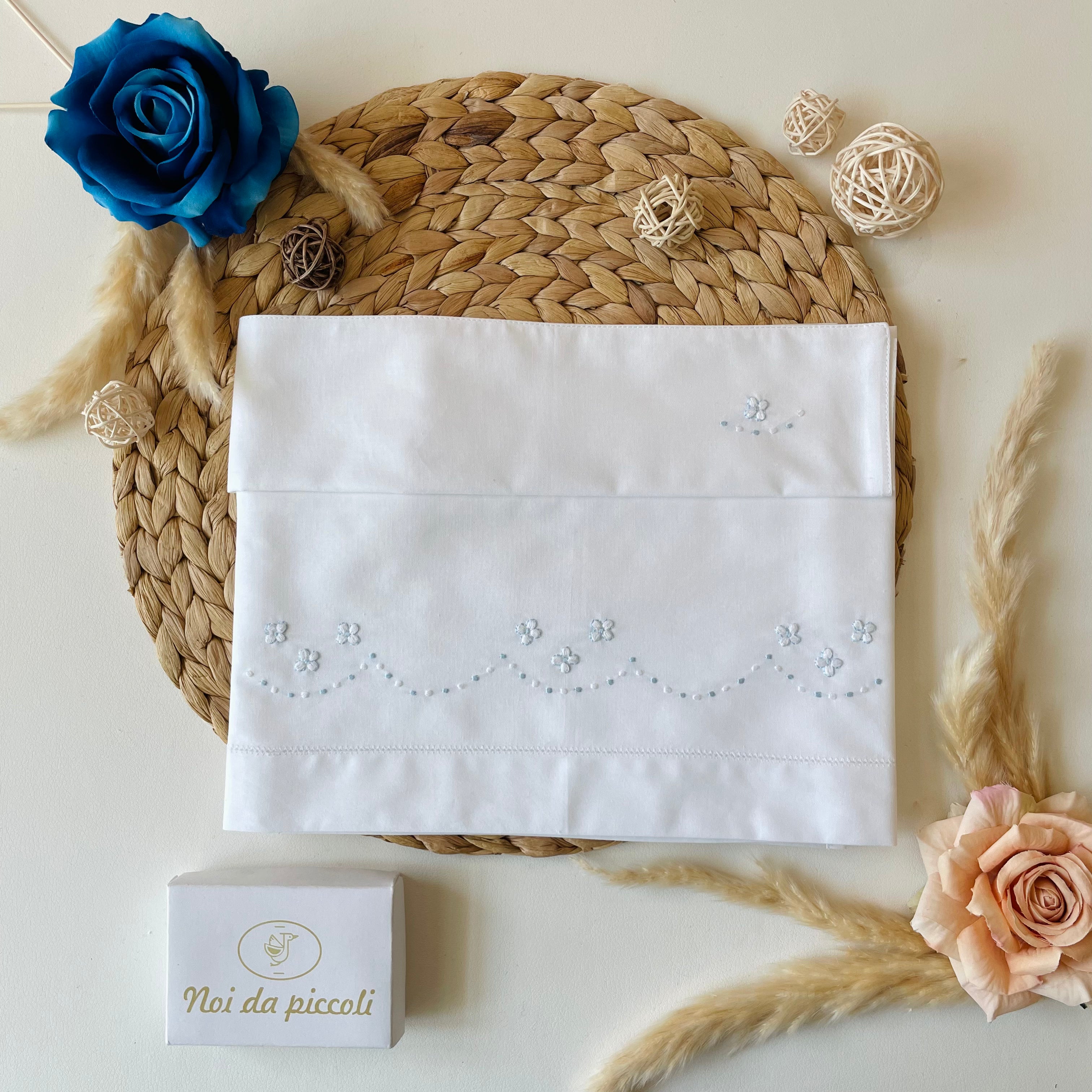 SHEET SET HAND EMBROIDERED FLOWERS WITH SKY BORDER