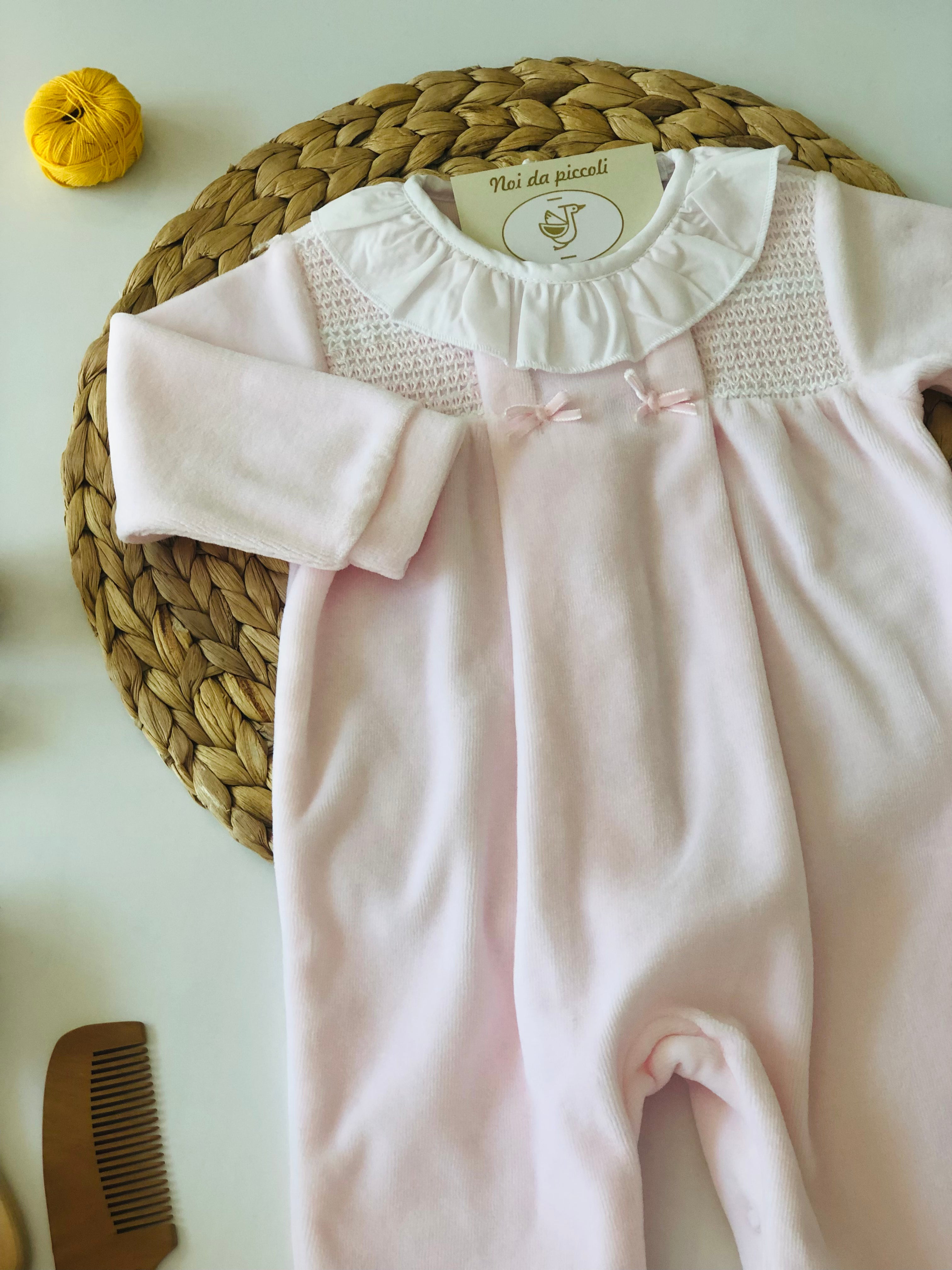 PINK CHENILLE ROMPER WITH WHITE COLLAR