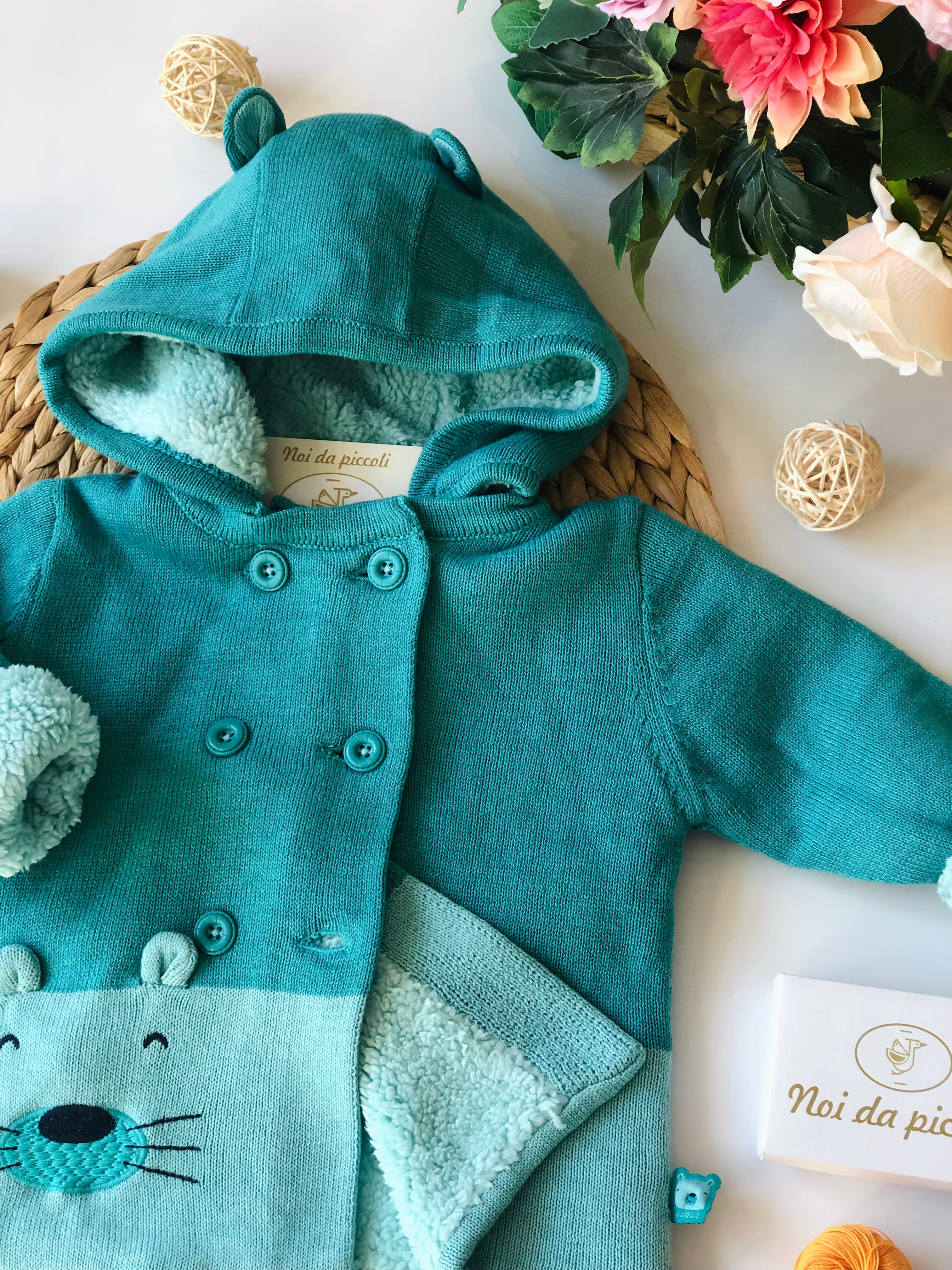 GREEN KNIT COAT WITH REMOVABLE HOOD