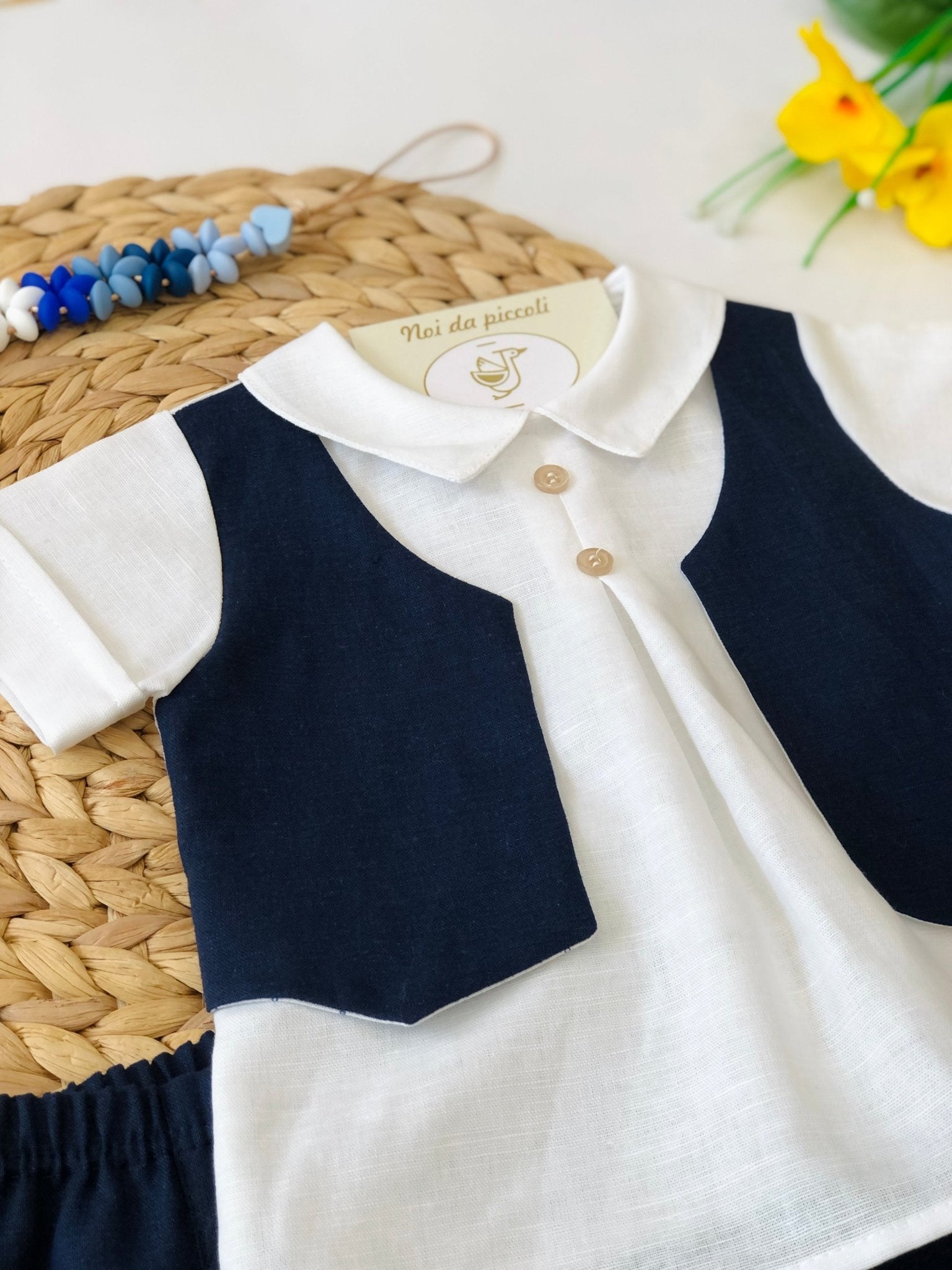 MAGLIA CON SHORT IN COTONE E COTONE BLU E BIANCO - Noi da piccoli