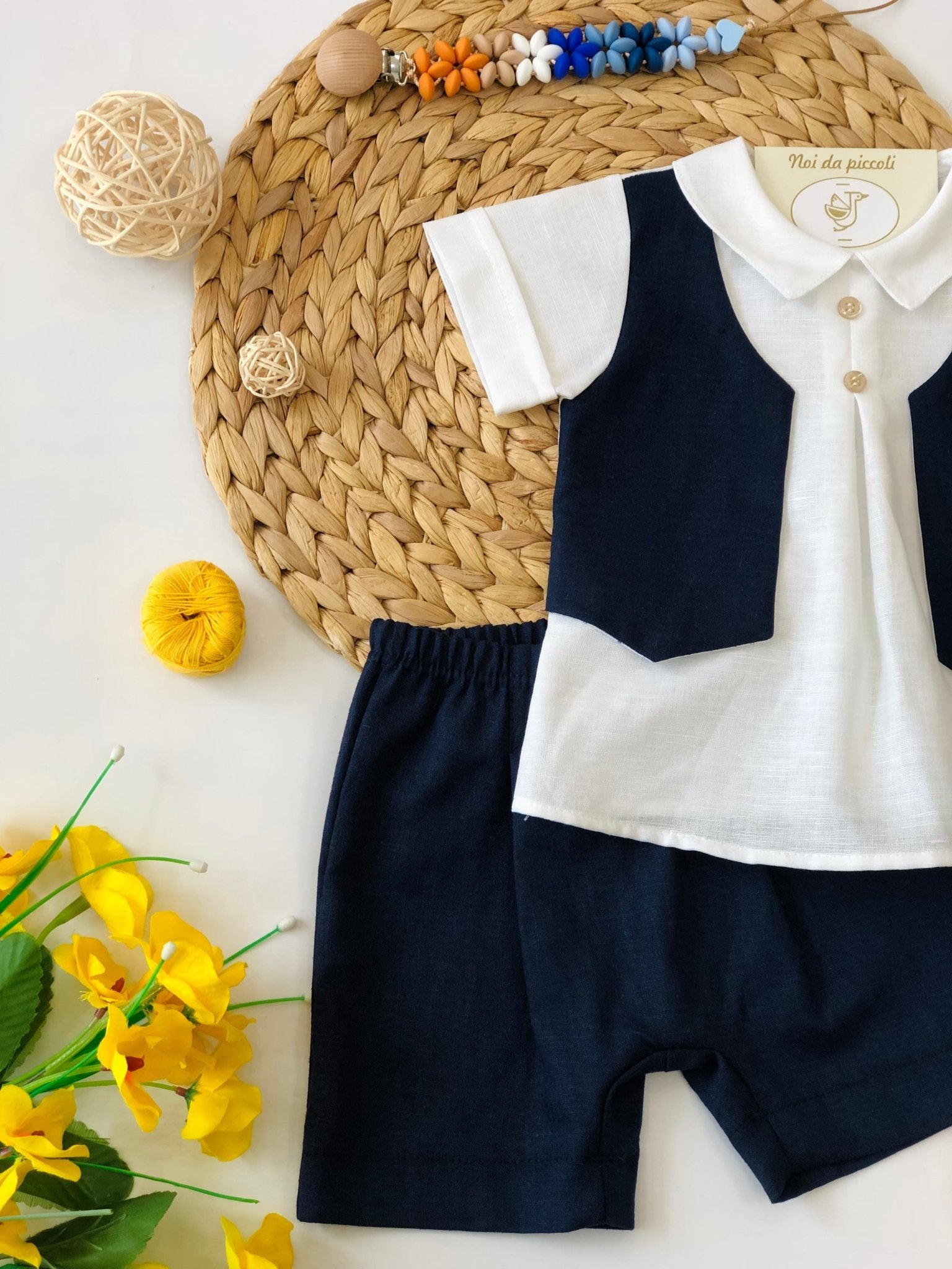 MAGLIA CON SHORT IN COTONE E COTONE BLU E BIANCO - Noi da piccoli