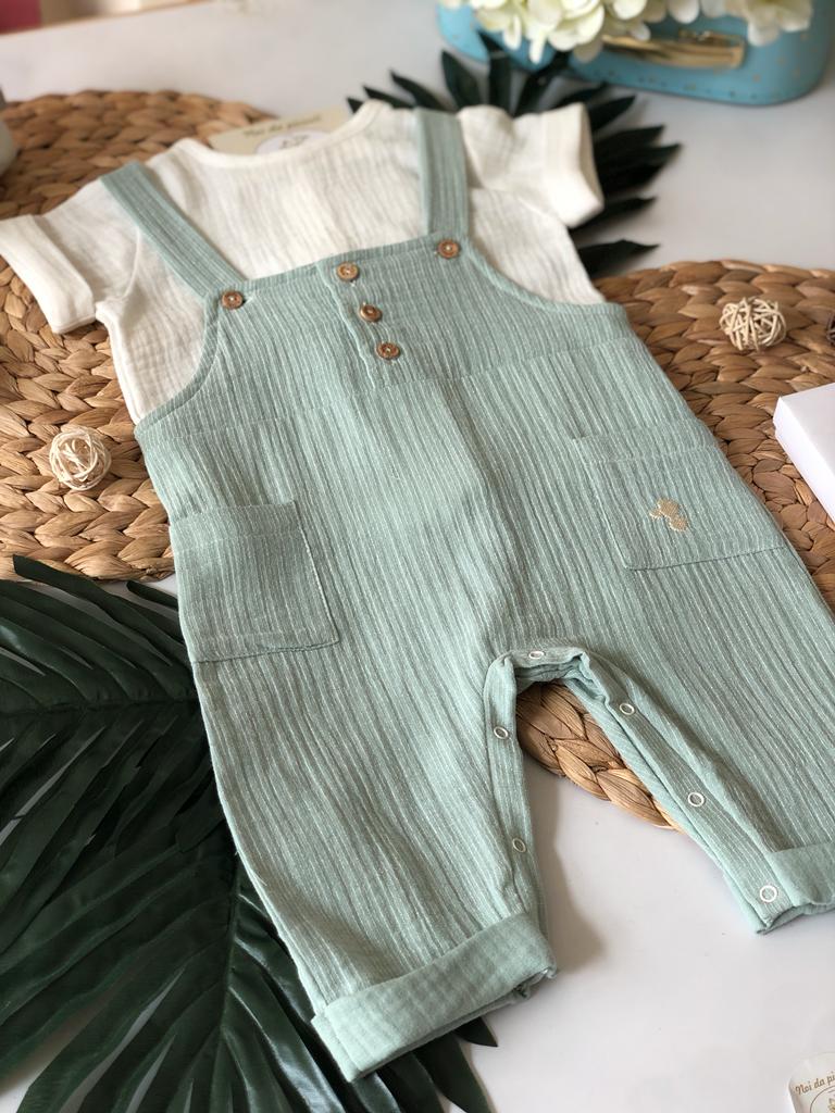 SALOPETTE CON MAGLIA VERDE-LATTE - Noi da piccoli