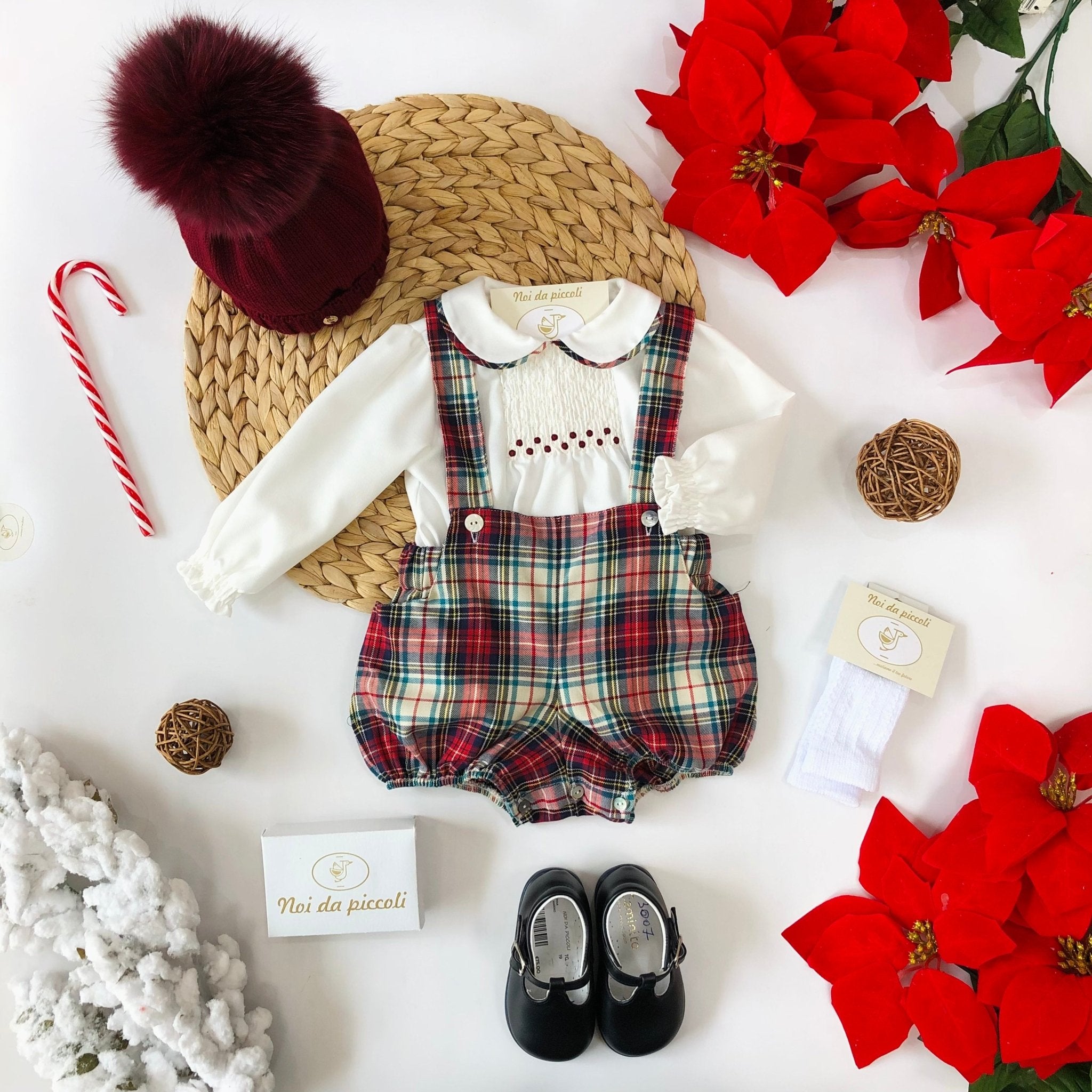 SALOPETTE TARTAN CON CAMICIA CON PUNTO SMOCK - Noi da piccoli