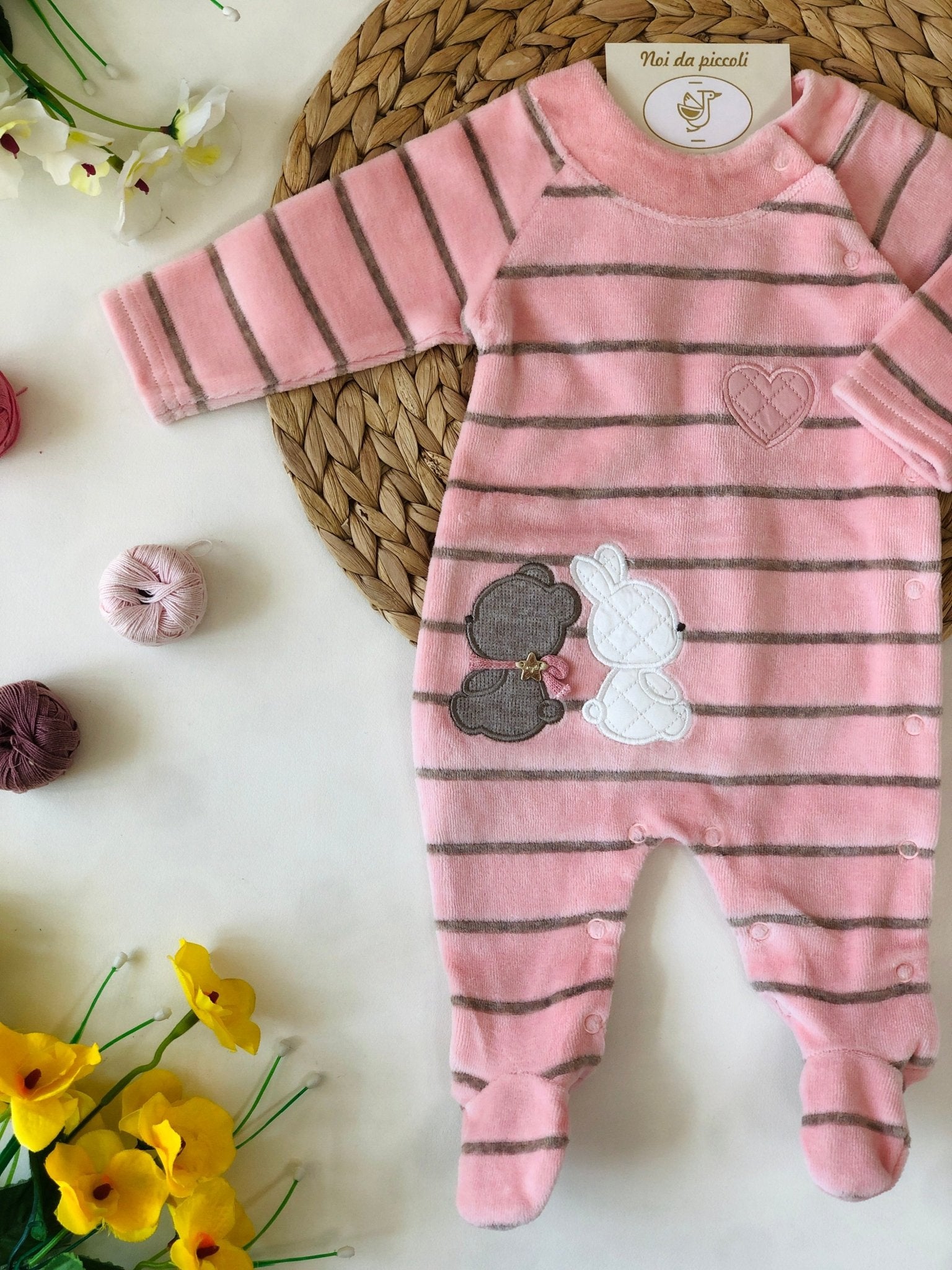 TUTINA IN CINIGLIA ROSA BABY CON RIGHE BEIGE - Noi da piccoli