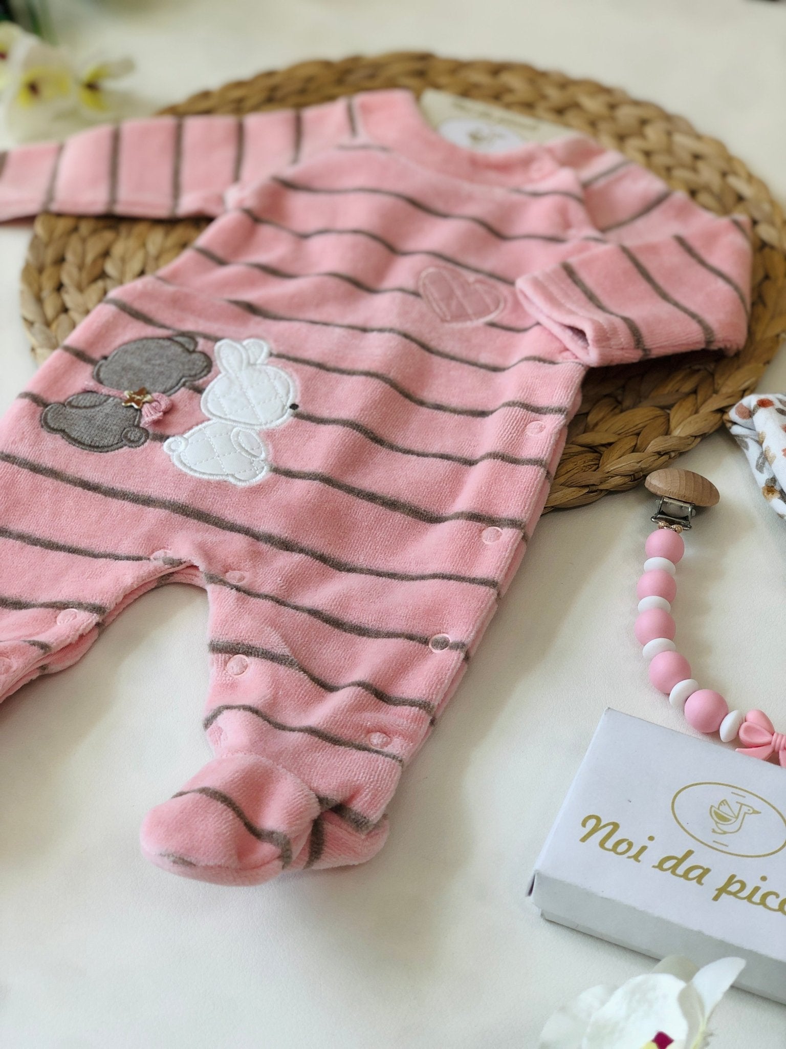 TUTINA IN CINIGLIA ROSA BABY CON RIGHE BEIGE - Noi da piccoli